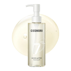 COSNORI 7-Complex Cleansing Oil bottle illustrates light makeup removal and fresh finish.