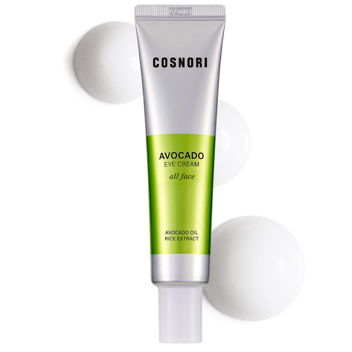 COSNORI Avocado Eye Cream jar with rich hydration for delicate under-eye skin.