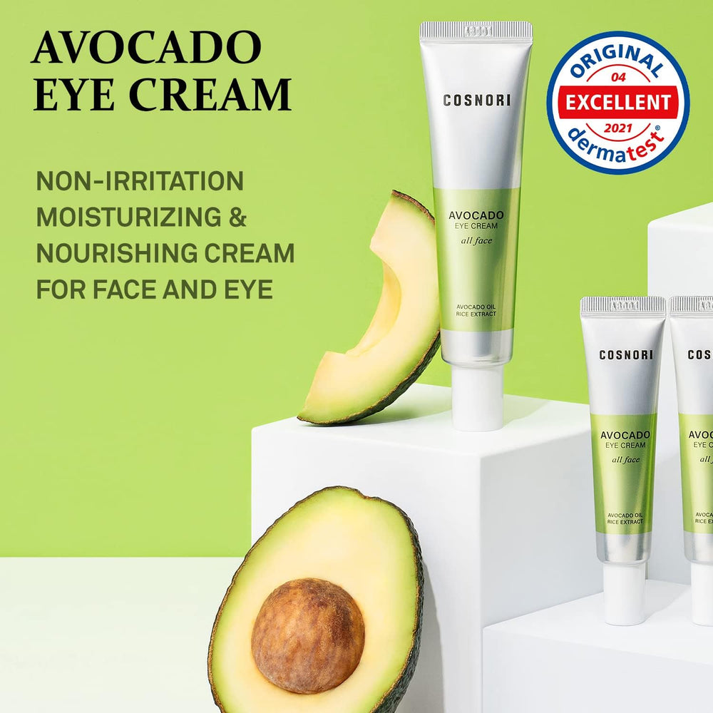 COSNORI Avocado Eye Cream texture close-up showing smooth, fast-absorbing formula.