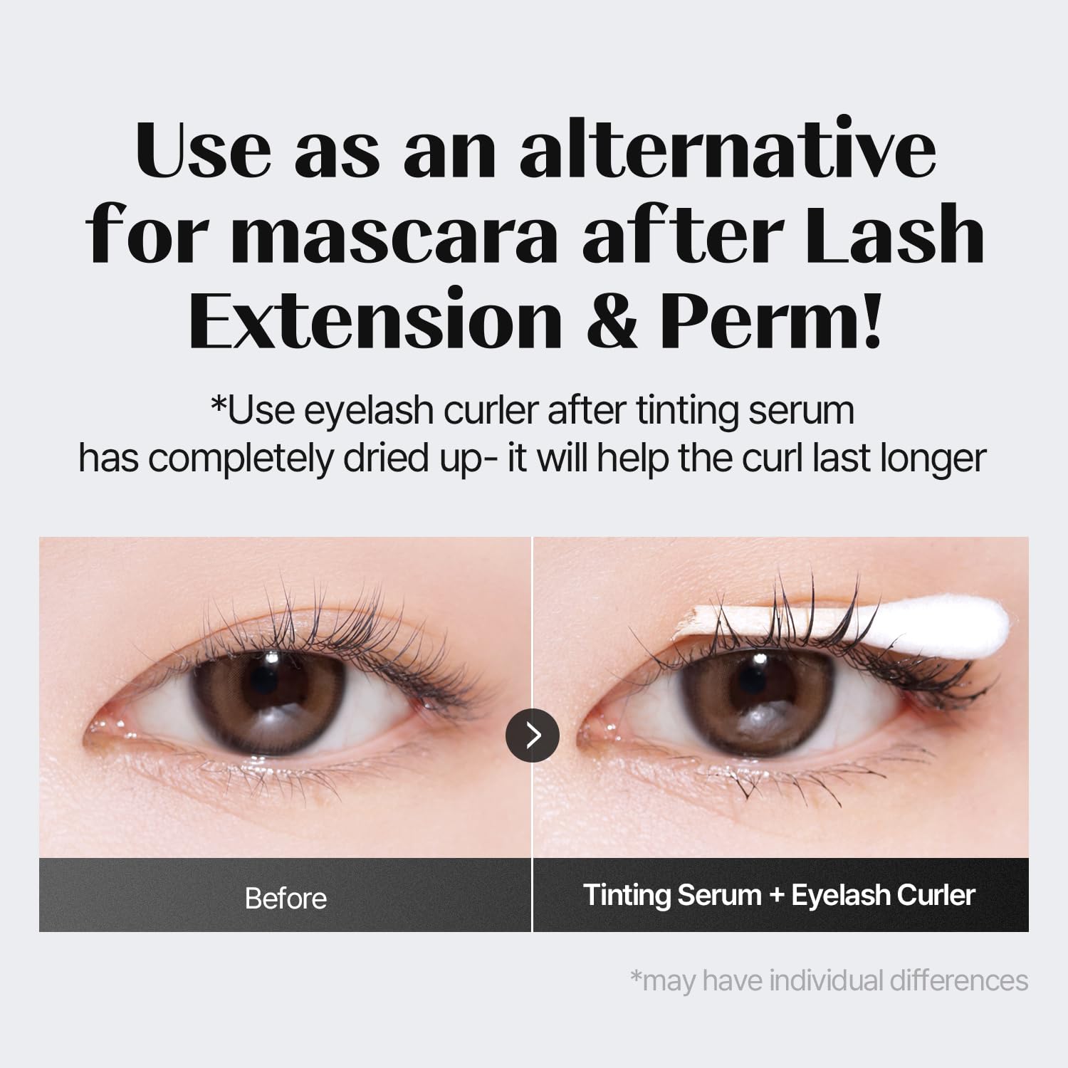 Lukewarm water removes COSNORI tinting serum easily from lashes.