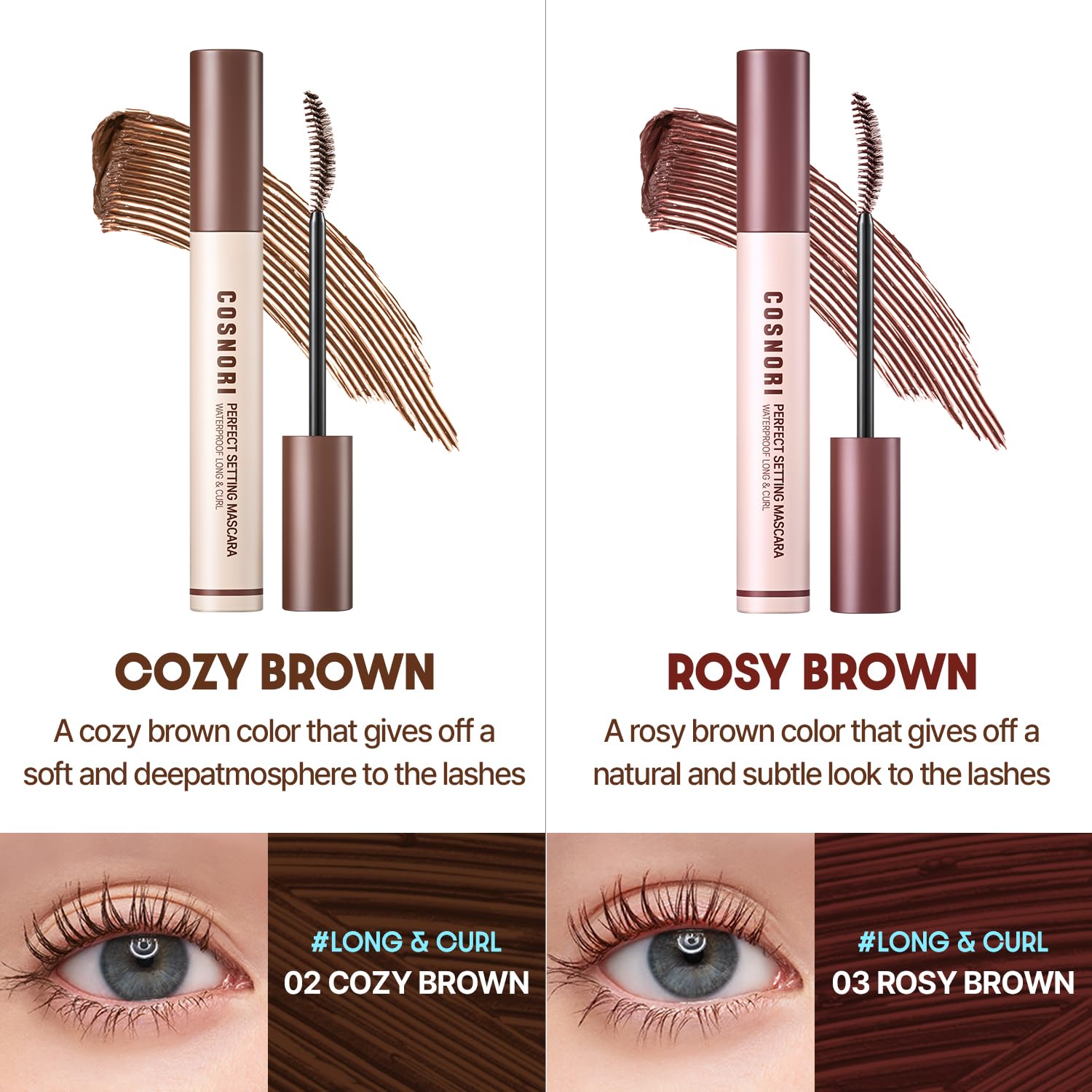 COSNORI waterproof base shows powder adhesion for lasting lash definition.