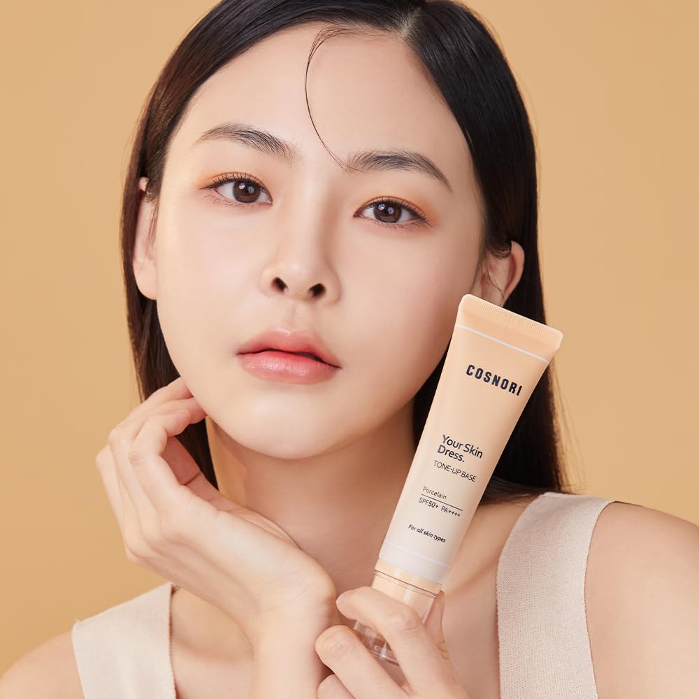 COSNORI Your Skin Dress Tone Up Base close-up showing natural color balance
