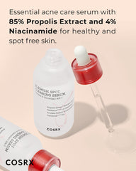 COSRX AC Collection serum application droplets demonstrating fast absorption.