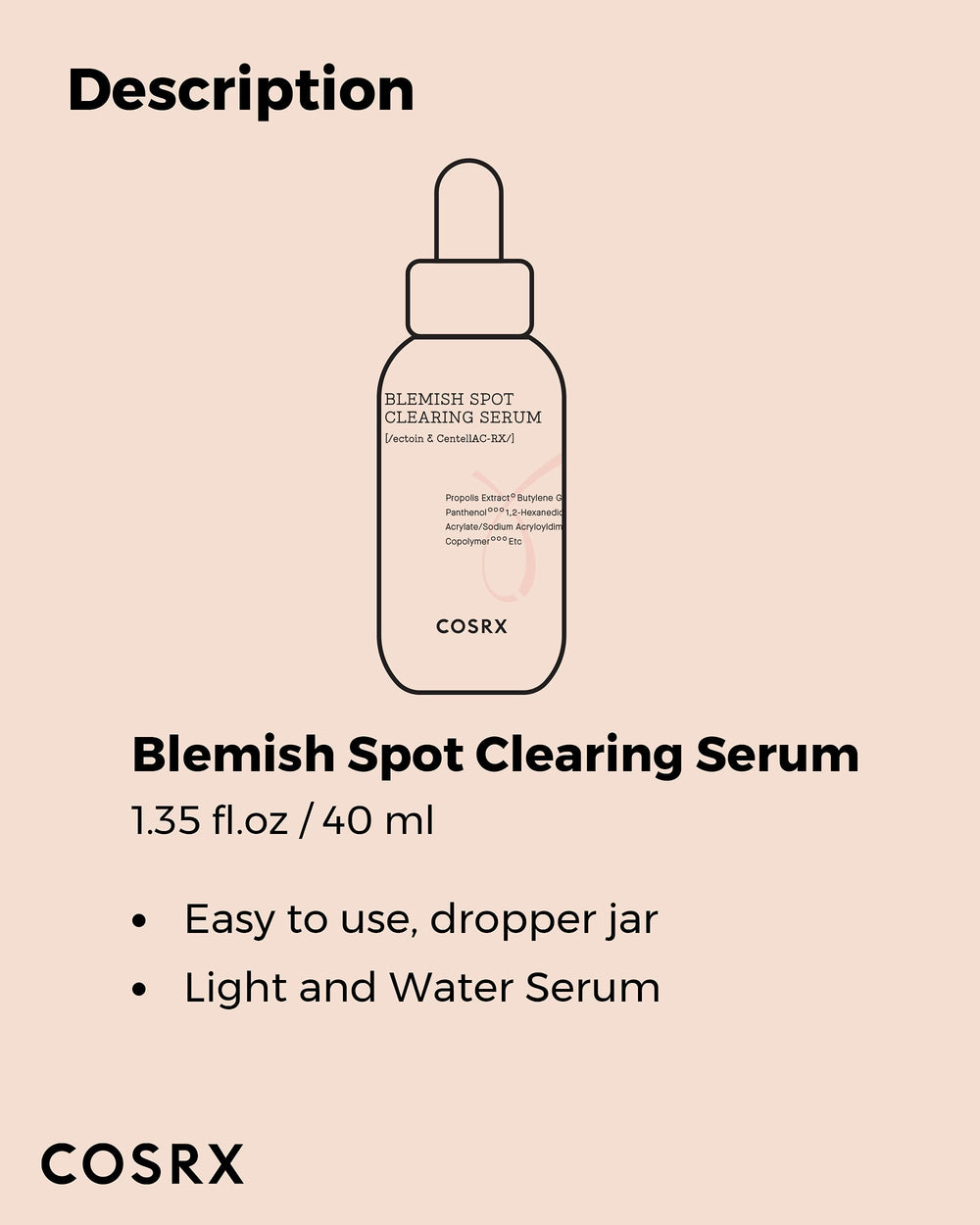 COSRX AC Collection bottle and label close-up conveying dermatologist-tested, gentle skincare.