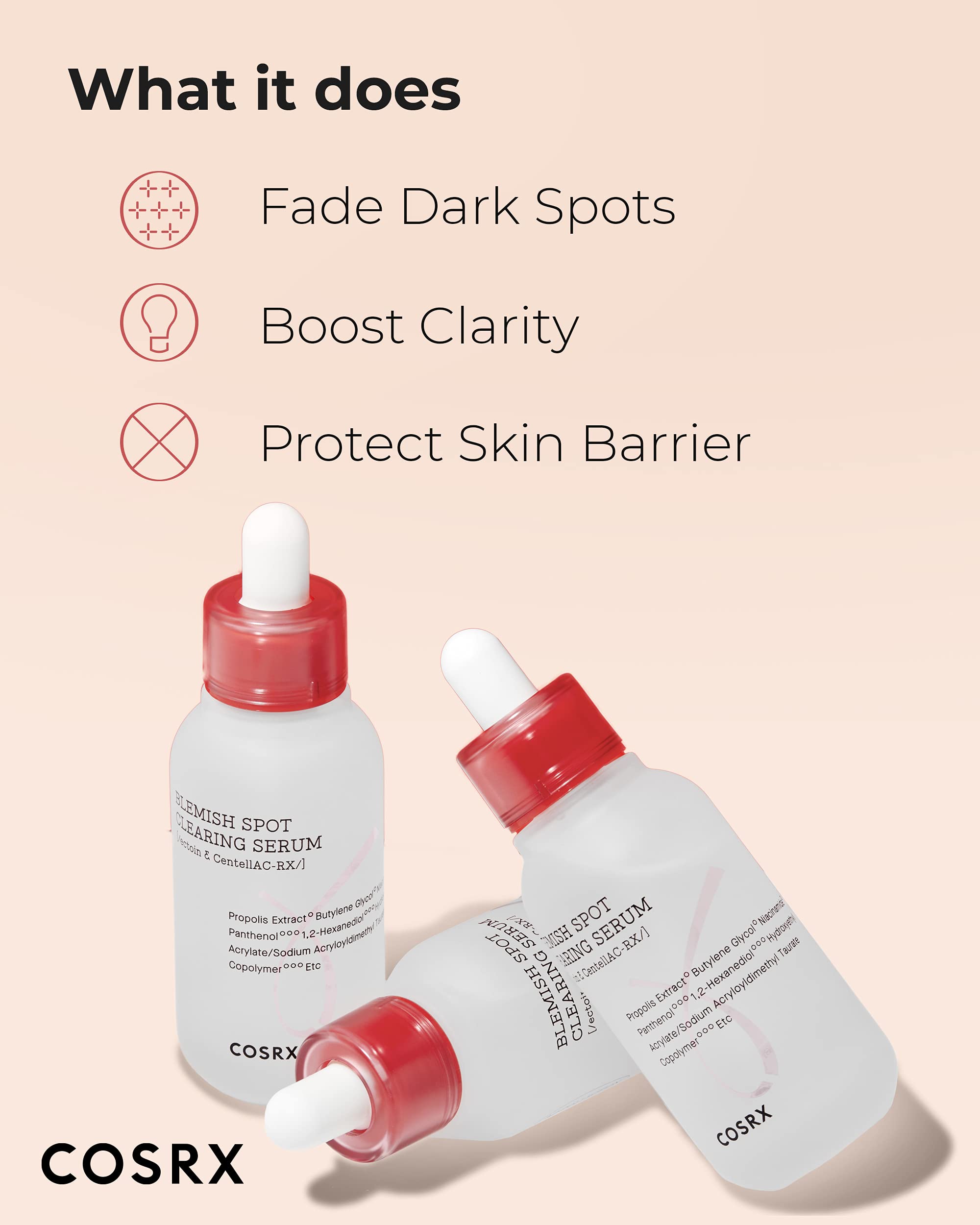 COSRX AC Collection serum texture close-up showing a non-sticky finish.