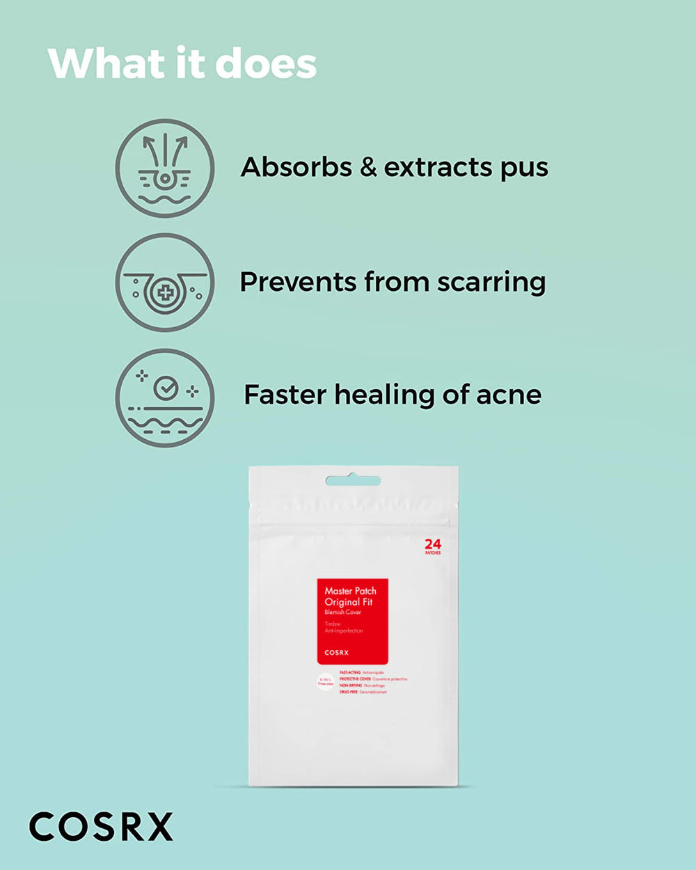 COSRX patch adheres to clean skin with hydrocolloid surface view
