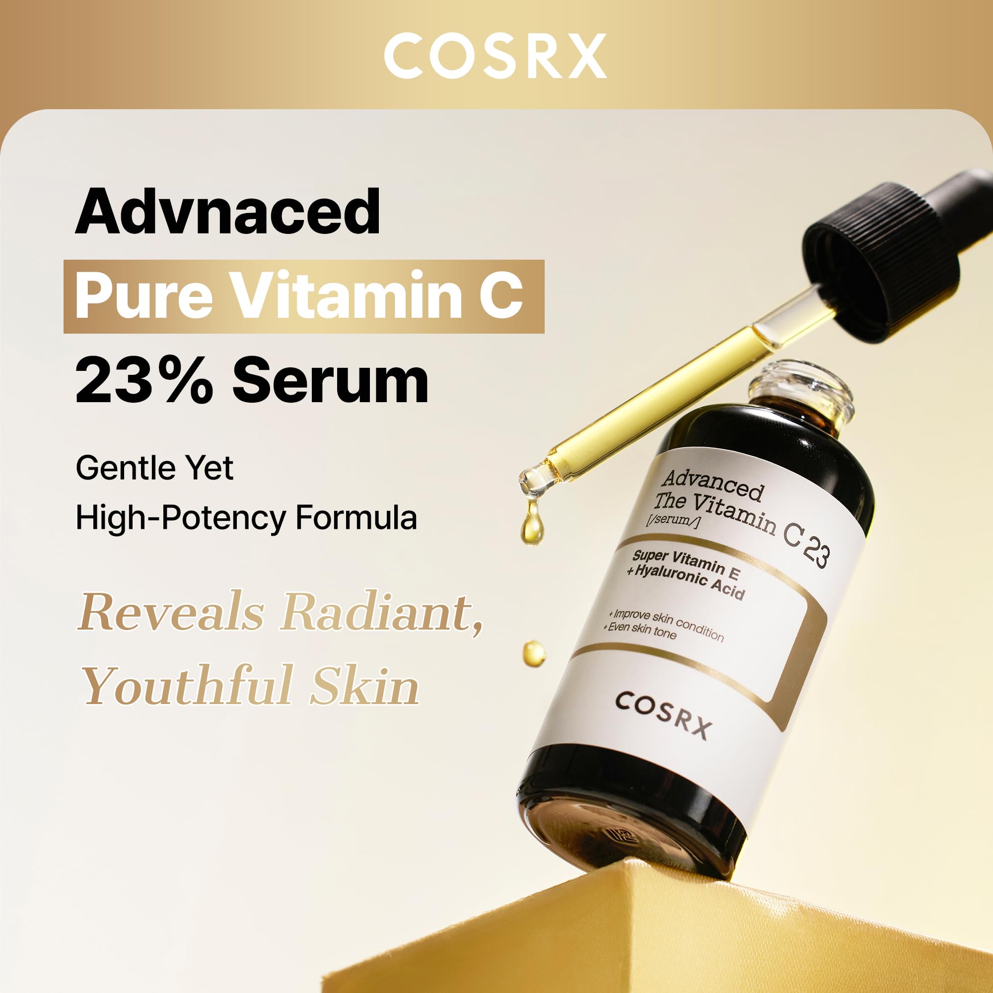 COSRX Advanced Pure Vitamin C 23% serum dropper demonstrating easy, lightweight application