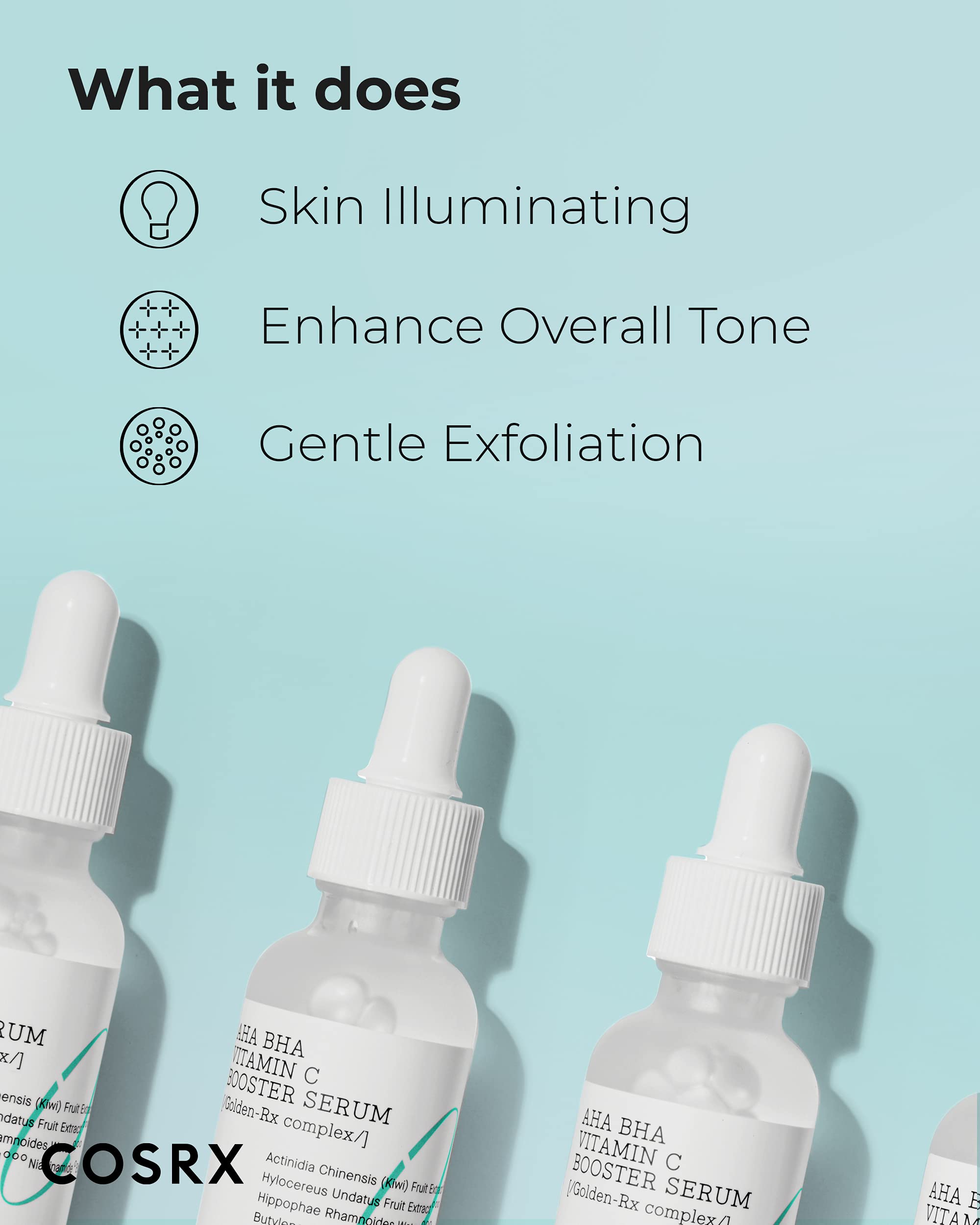 COSRX serum ingredients label emphasizes natural extracts for gentle exfoliation
