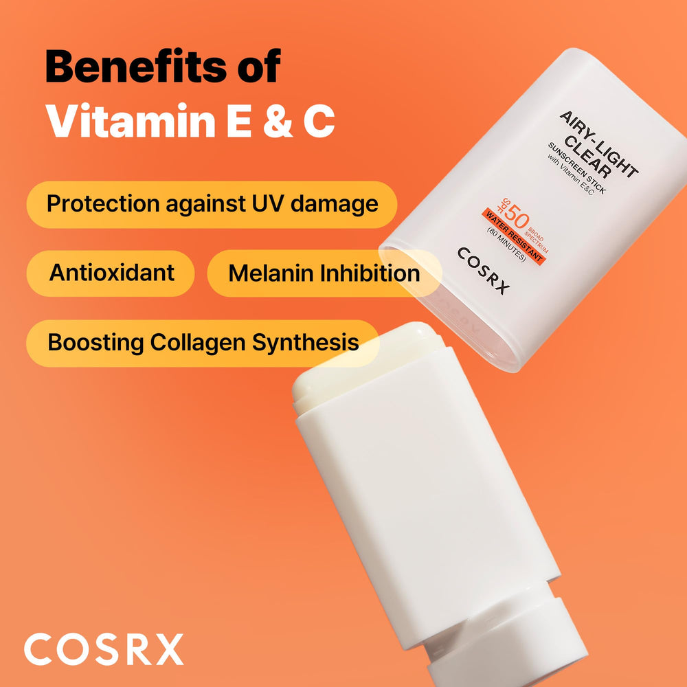 COSRX Airy-Light clear sunscreen stick delivers matte finish and oil control.