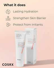 Person applying COSRX Balancium Comfort Ceramide Cream to dry skin for lasting moisture.