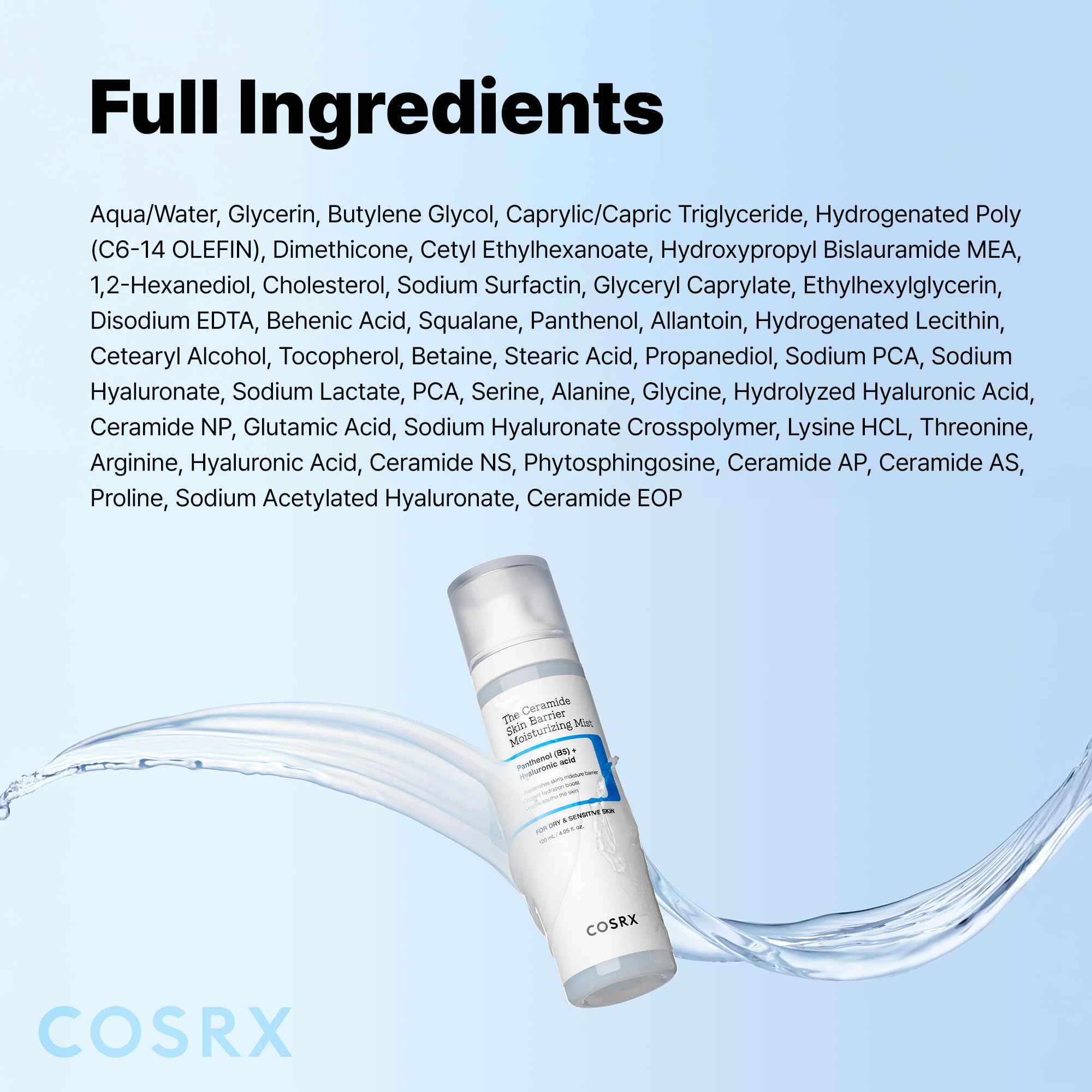 COSRX Barrier Cream Face Mist label notes dermatologist testing.