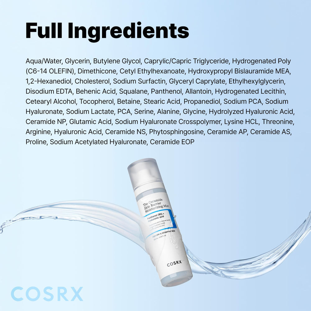 COSRX Barrier Cream Face Mist label notes dermatologist testing.