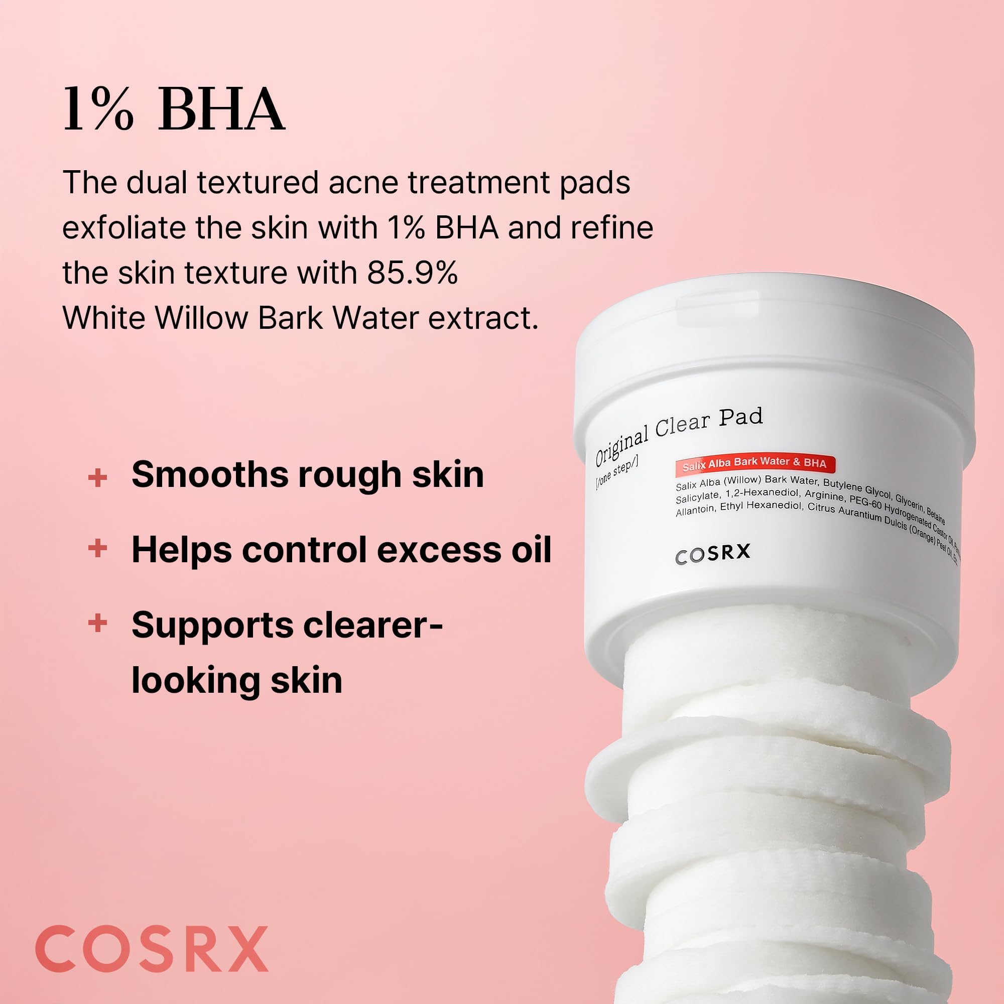 COSRX BHA Toner Pads embossed side for exfoliating dead skin
