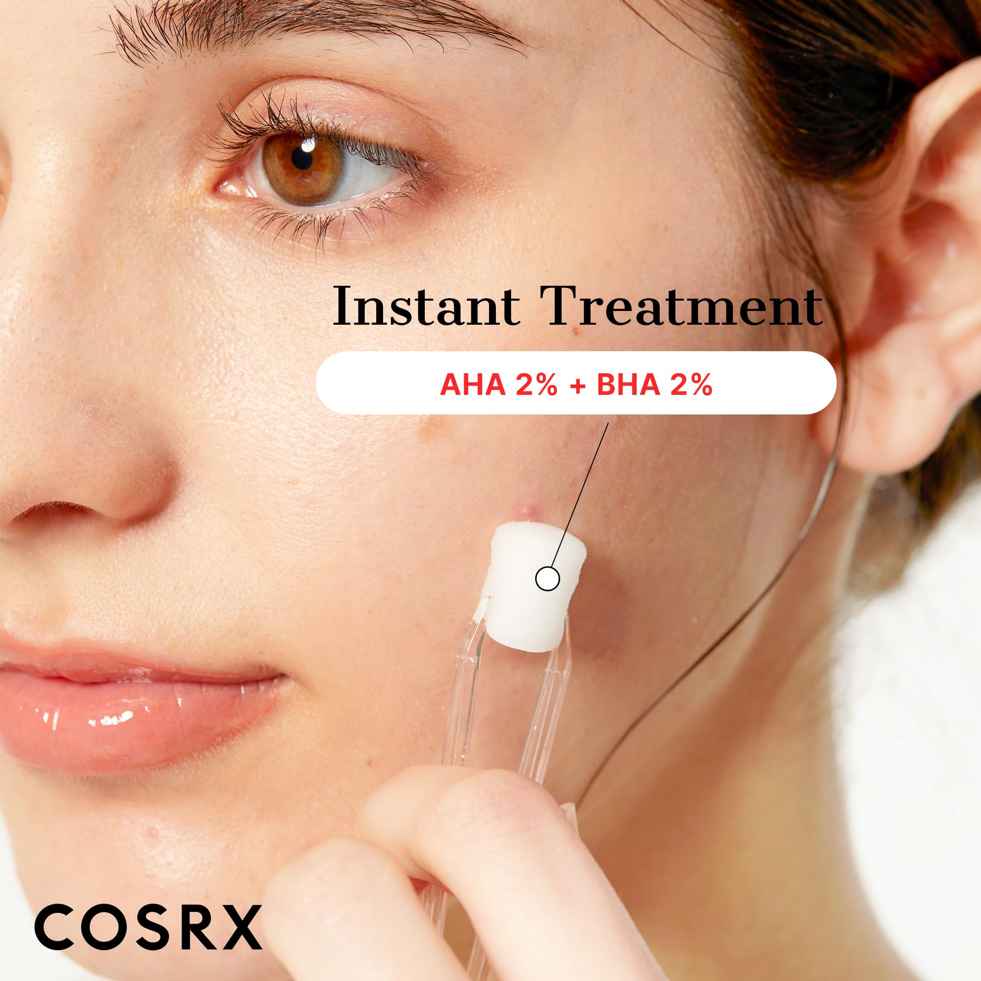 COSRX blemish serum in a skincare routine setup with towel