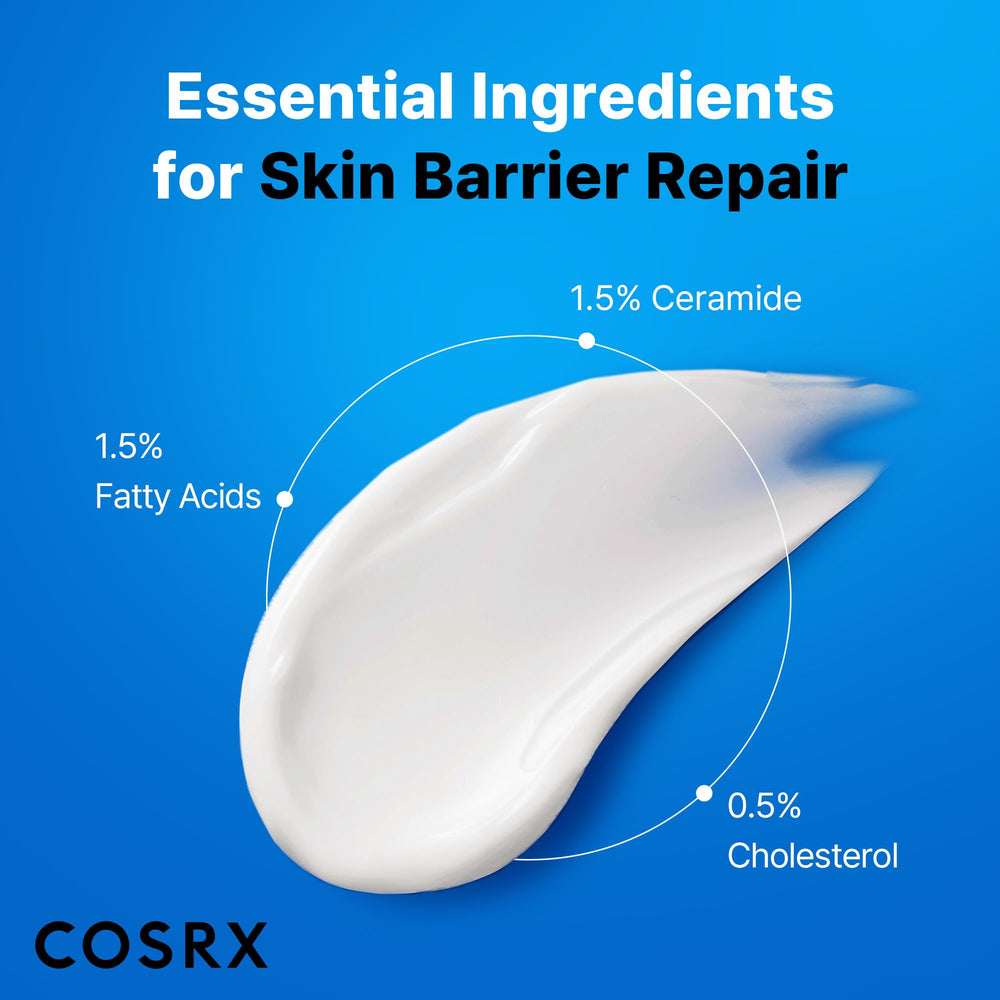 COSRX moisturizer ingredients panel highlighting seven ceramides and fatty acids
