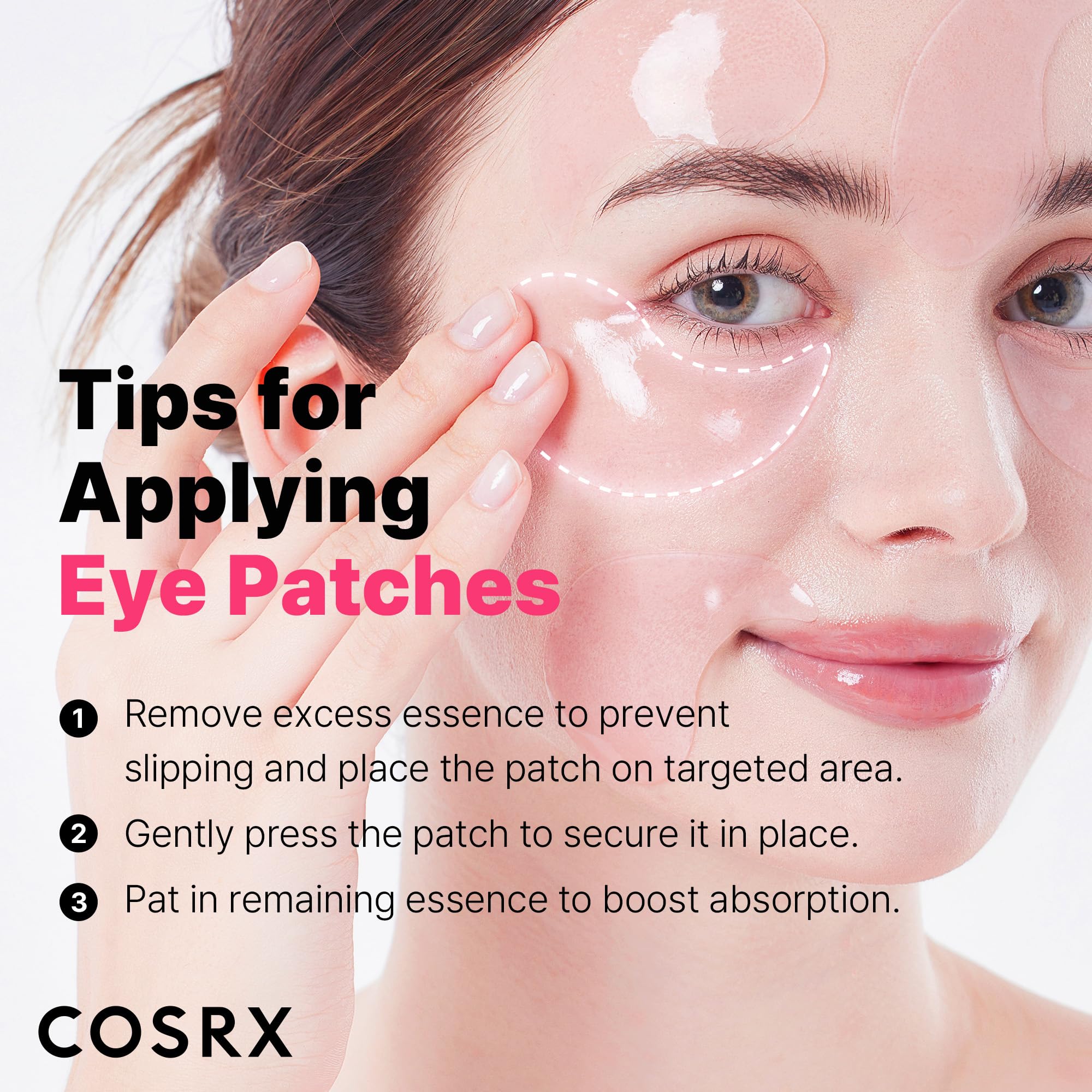 COSRX under-eye patch application demonstrates easy wear for a refreshed look