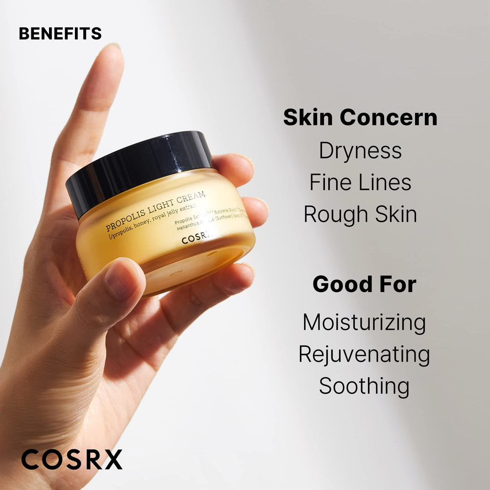 COSRX Full Fit Propolis Light Cream on skin after application shows dewy finish