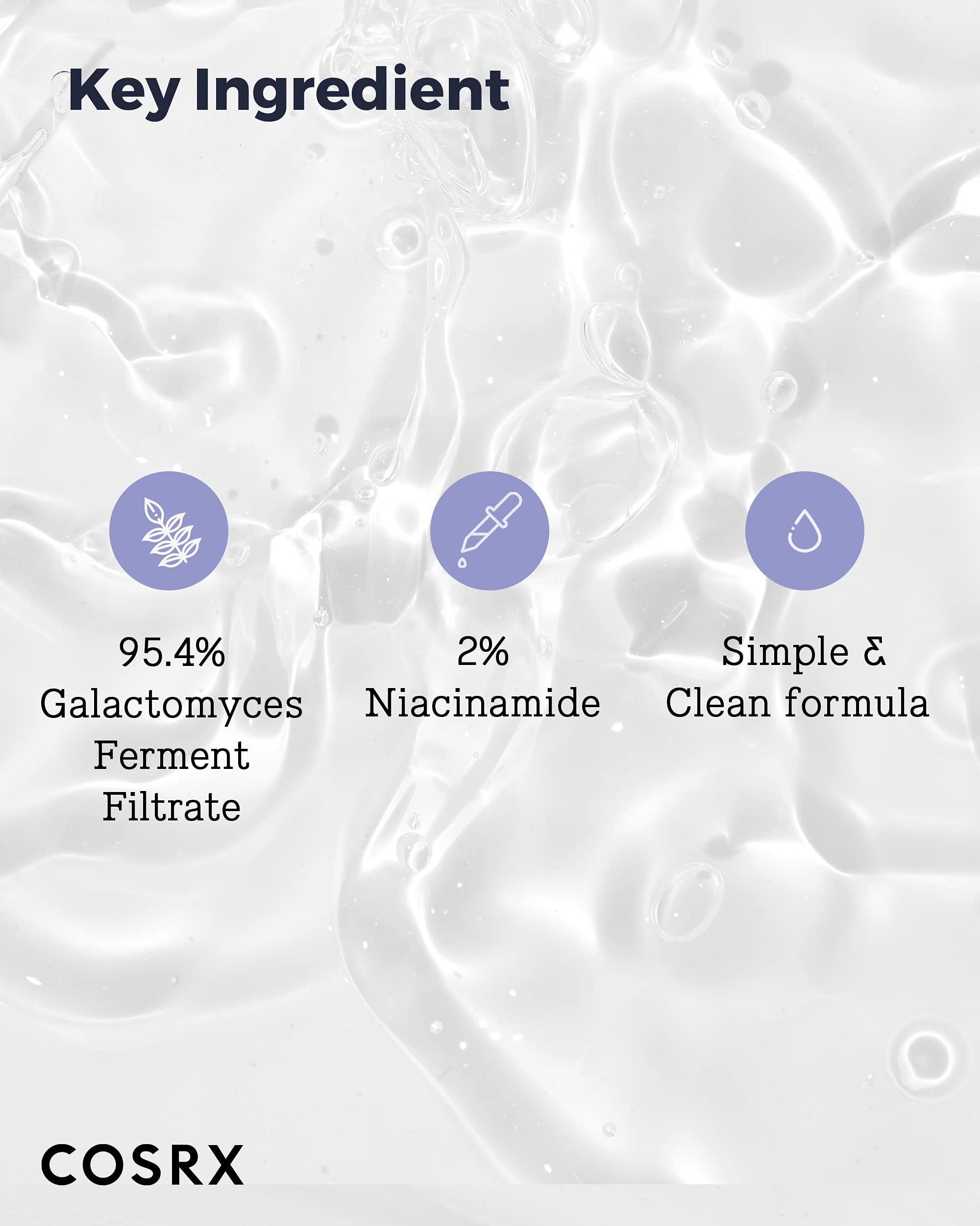 COSRX Galactomyces 95-toner closeup label underscores skin-friendly, dermatologist-tested formulation.