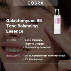 COSRX Galactomyces 95-toner pour demonstrates quick absorption for a refreshed complexion.