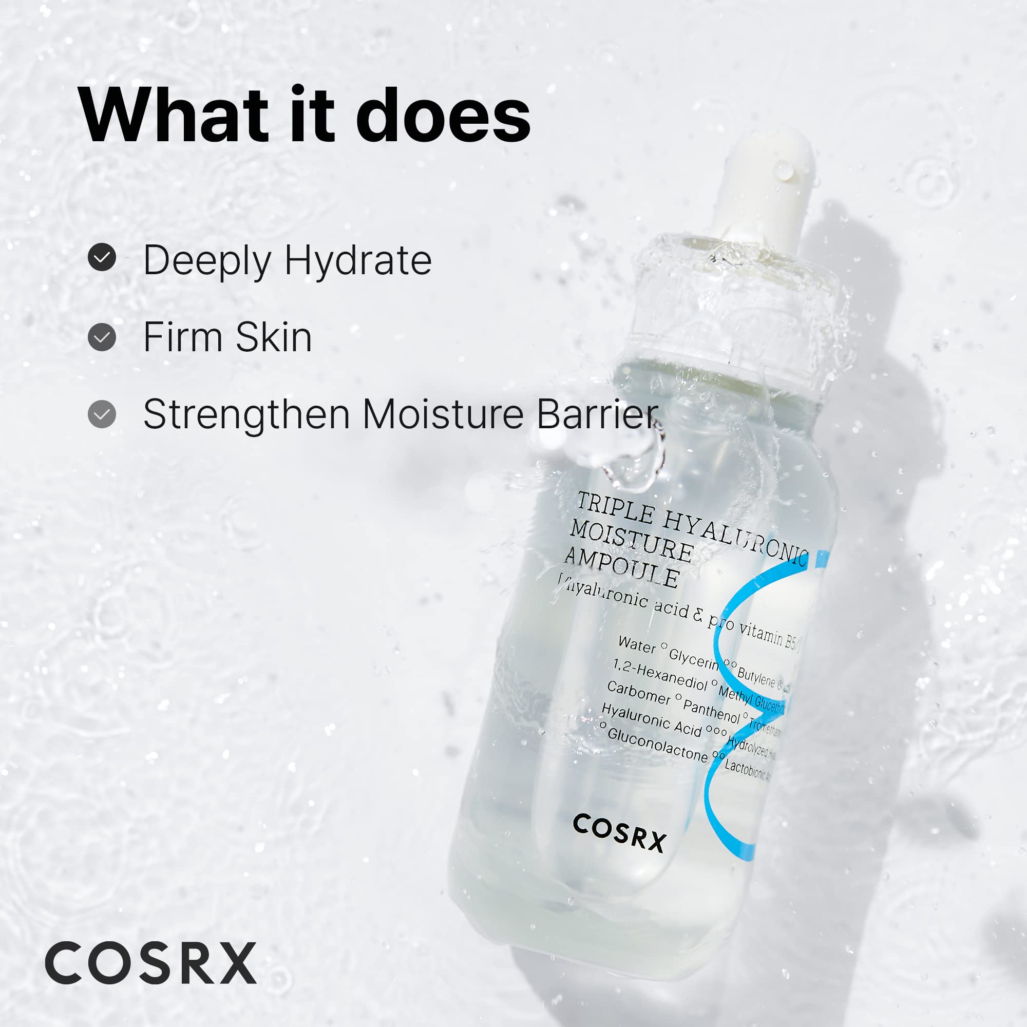 COSRX Hydrium ingredients close-up highlighting triple hyaluronic acids