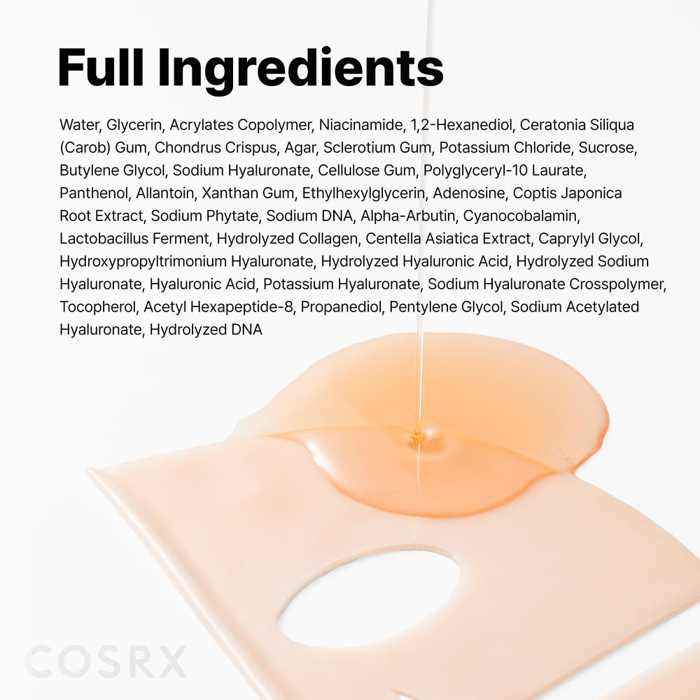 COSRX hydrogel sheet texture close-up conveying premium hydration quality.