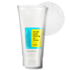 COSRX Low pH Good Morning cleanser bottle pump demonstrates gentle daily cleansing for sensitive skin.