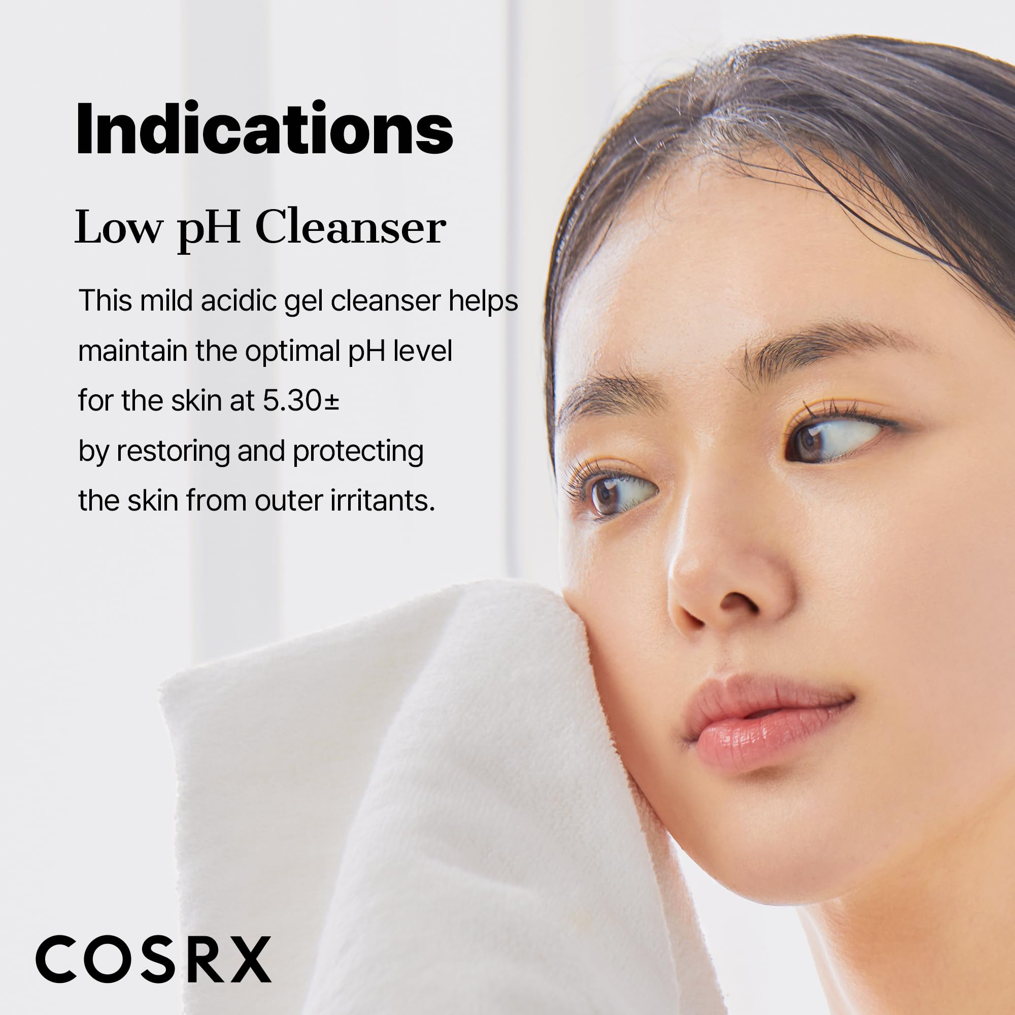 COSRX Low pH Good Morning gel cleanser texture seen on skin-friendly surface.