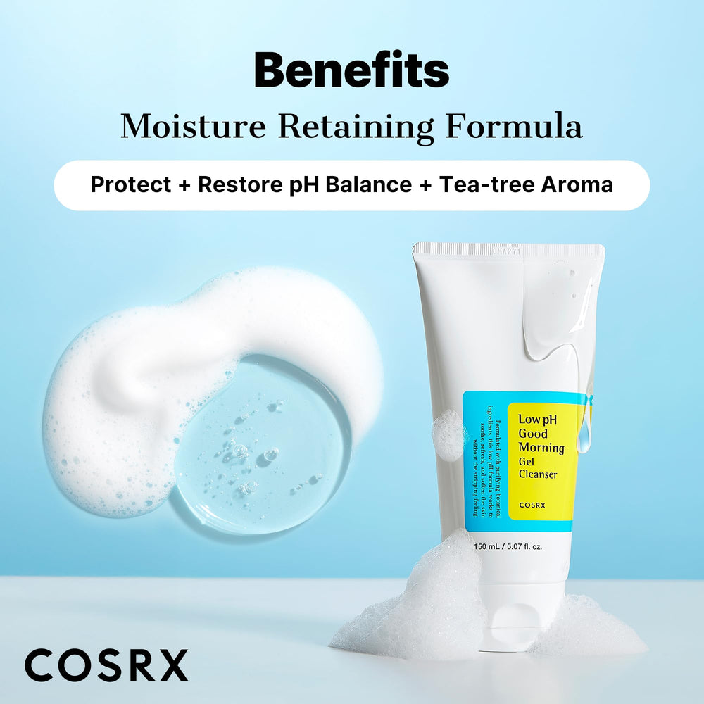 COSRX Low pH Good Morning bottle on shelf signals daily use in morning routines.