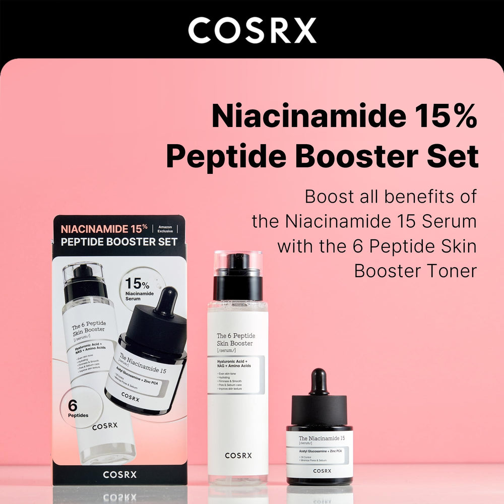 COSRX niacinamide 15% serum bottle calms minor redness and smooths skin.