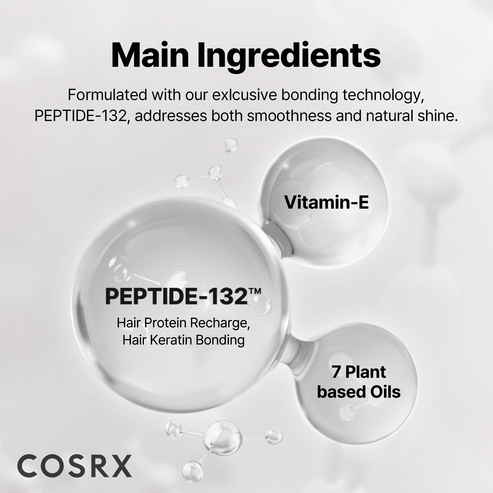 Close-up of COSRX Peptide-132 Serum ingredients for bond repair