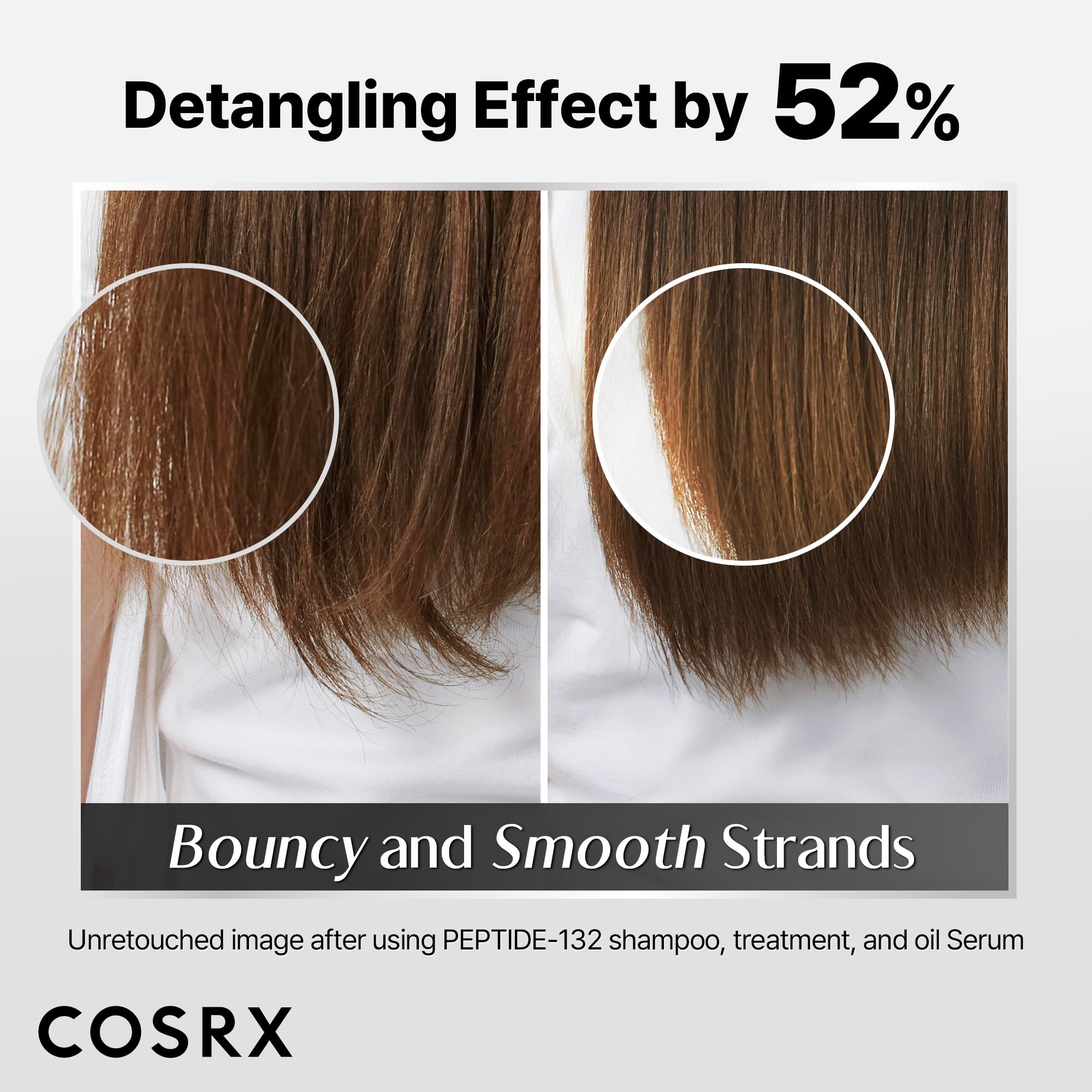 COSRX Peptide-132 Hair Oil Serum droplet on hair strand.