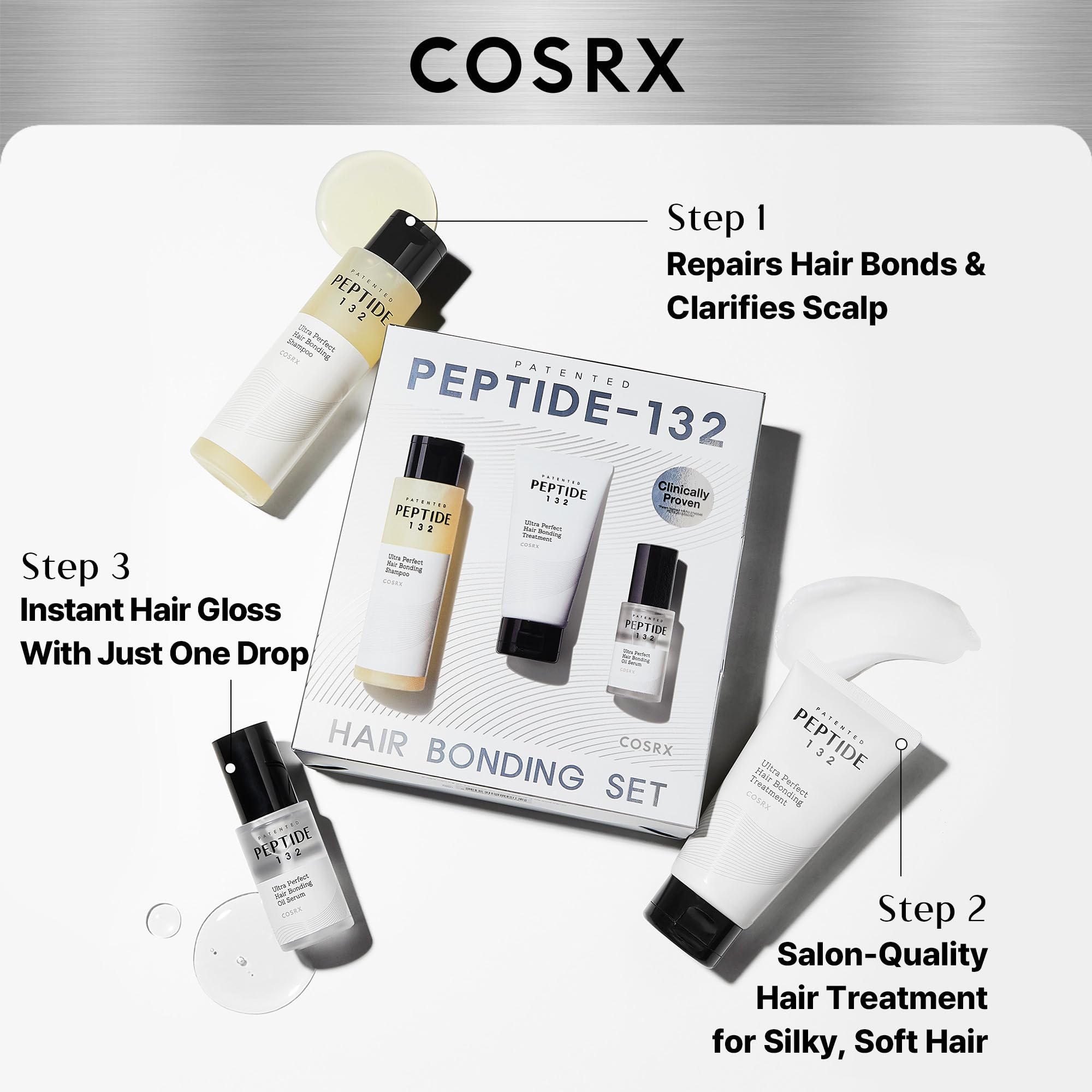 COSRX Peptide-132 Hair Treatment tube boosts bond repair and conditioning.