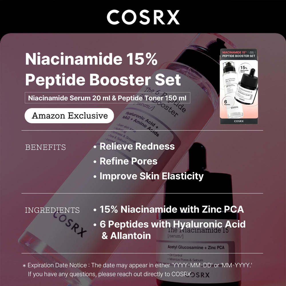 COSRX peptide booster toner bottle close-up tightens pores and supports elasticity.