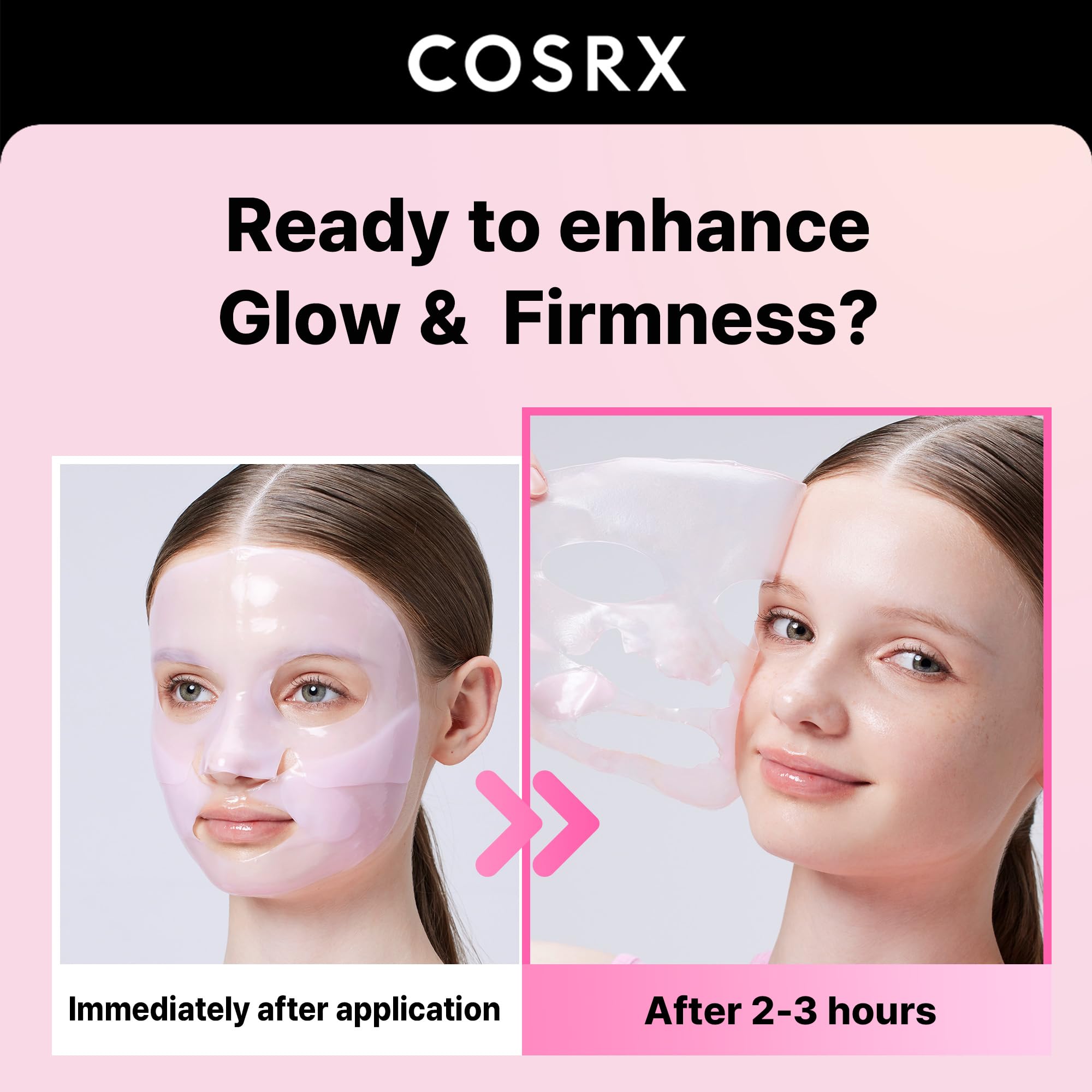 COSRX peptide collagen lifting glow hydrogel mask closeup texture shows silky gel