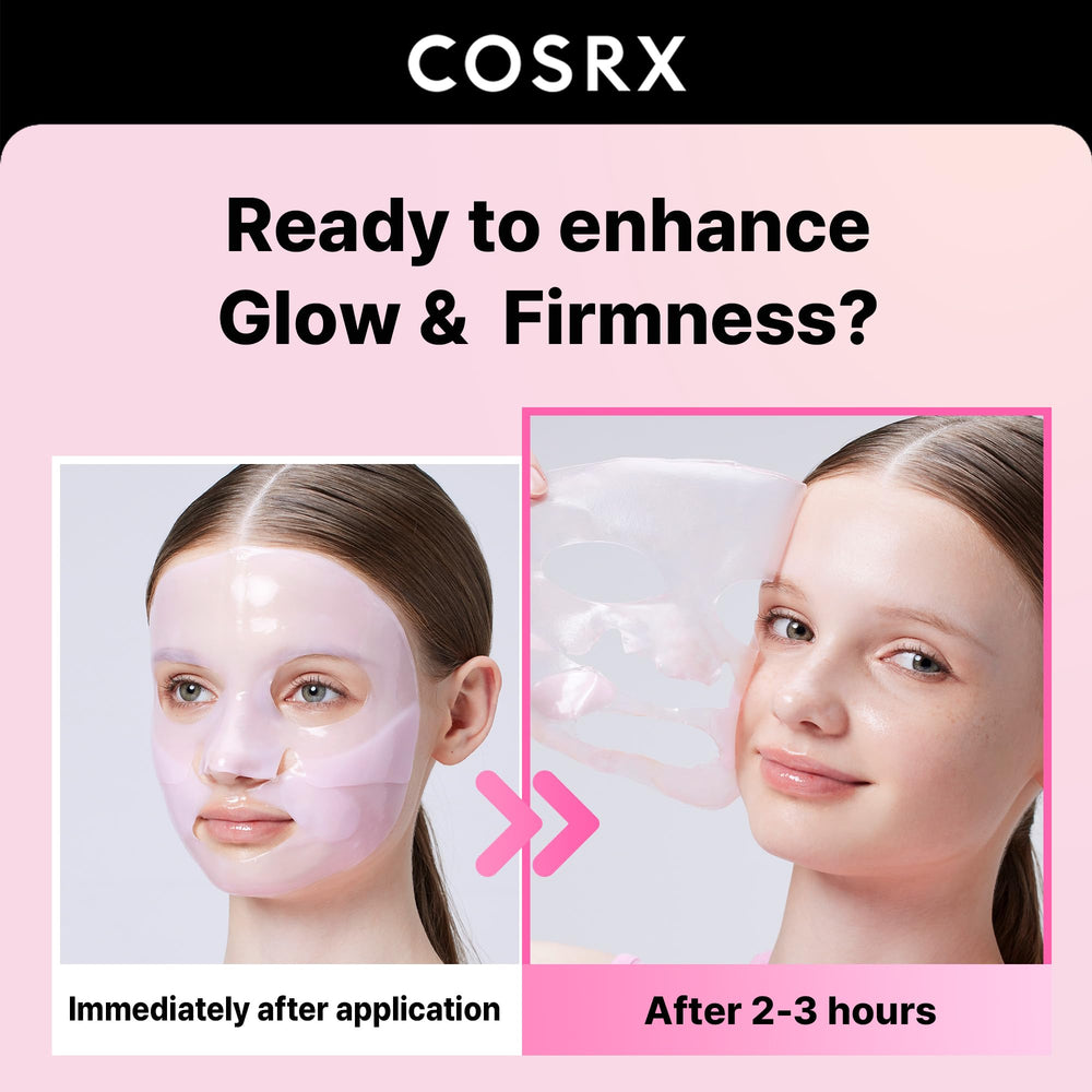 COSRX peptide collagen lifting glow hydrogel mask closeup texture shows silky gel