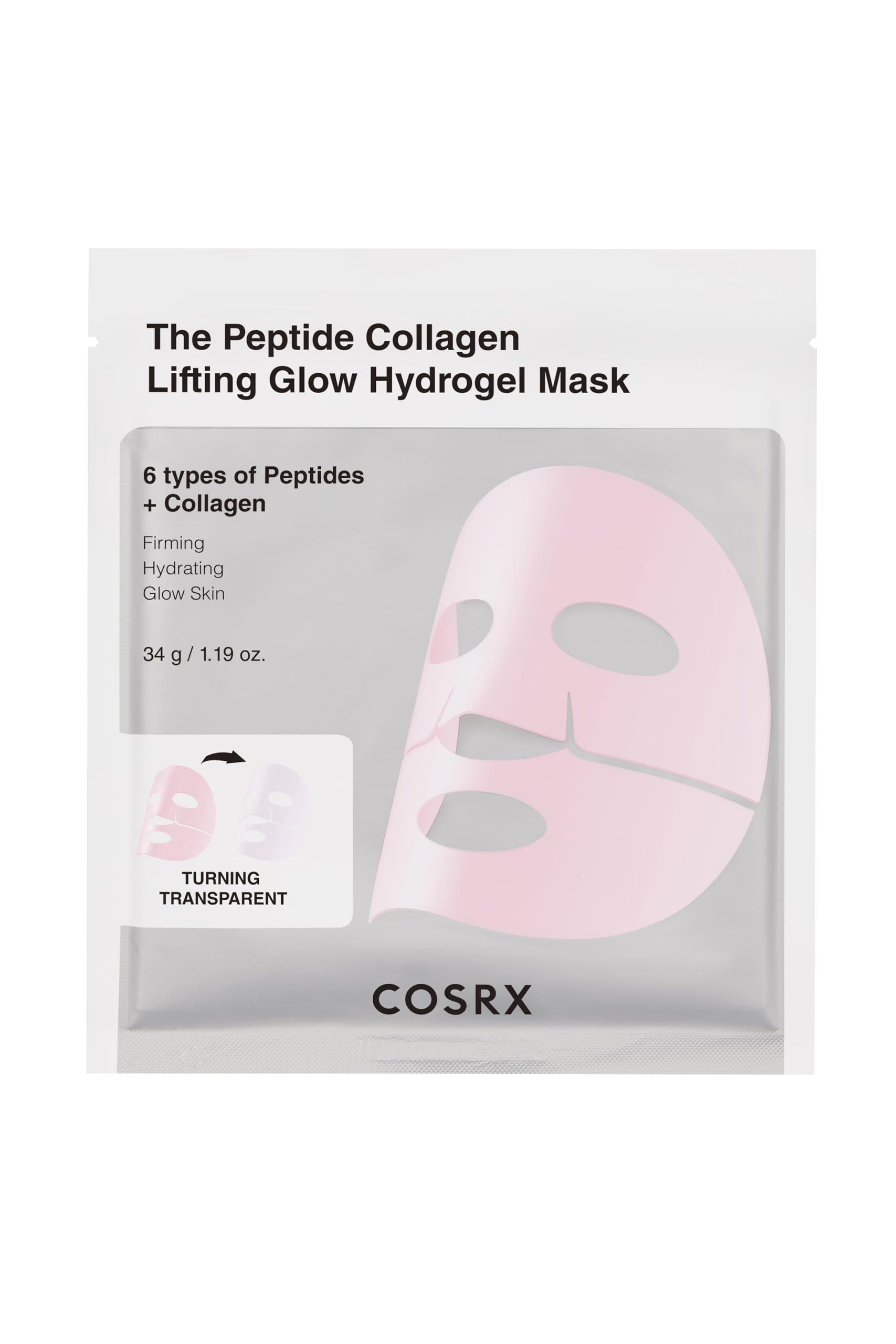 COSRX peptide collagen lifting glow hydrogel mask pack shot hydrates and brightens