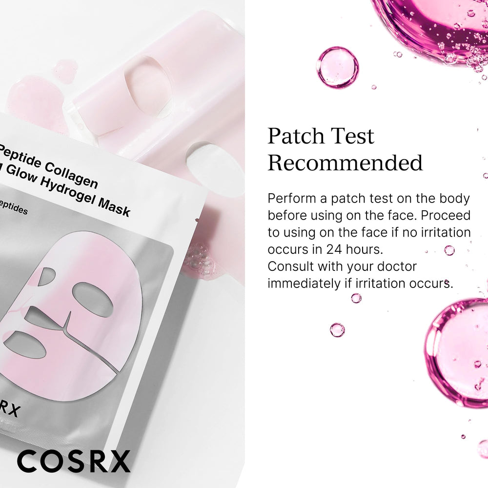 COSRX peptide collagen lifting glow hydrogel mask packaging box highlights travel-friendly design