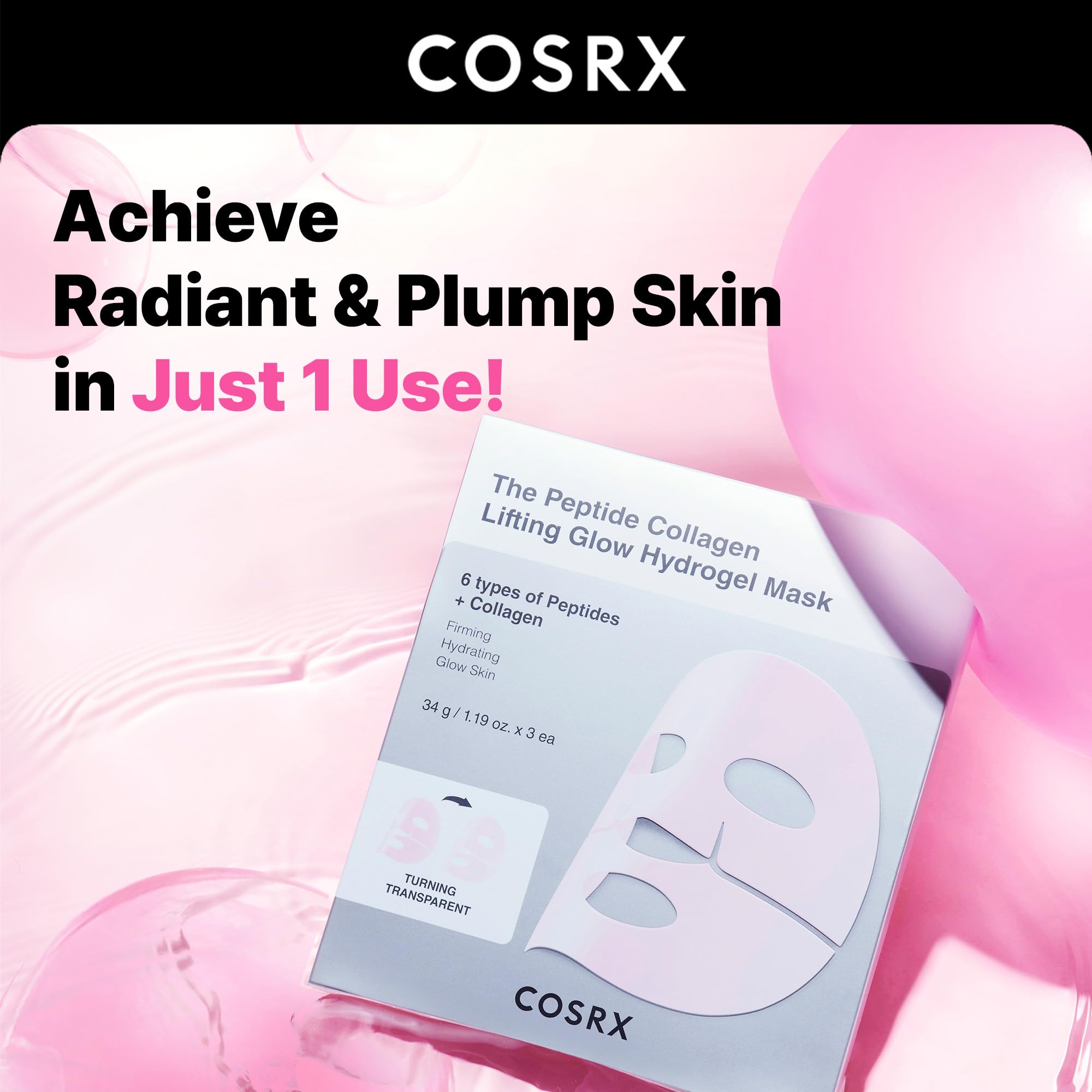 COSRX Pink Peptides mask on the face during application for cooling hydration.