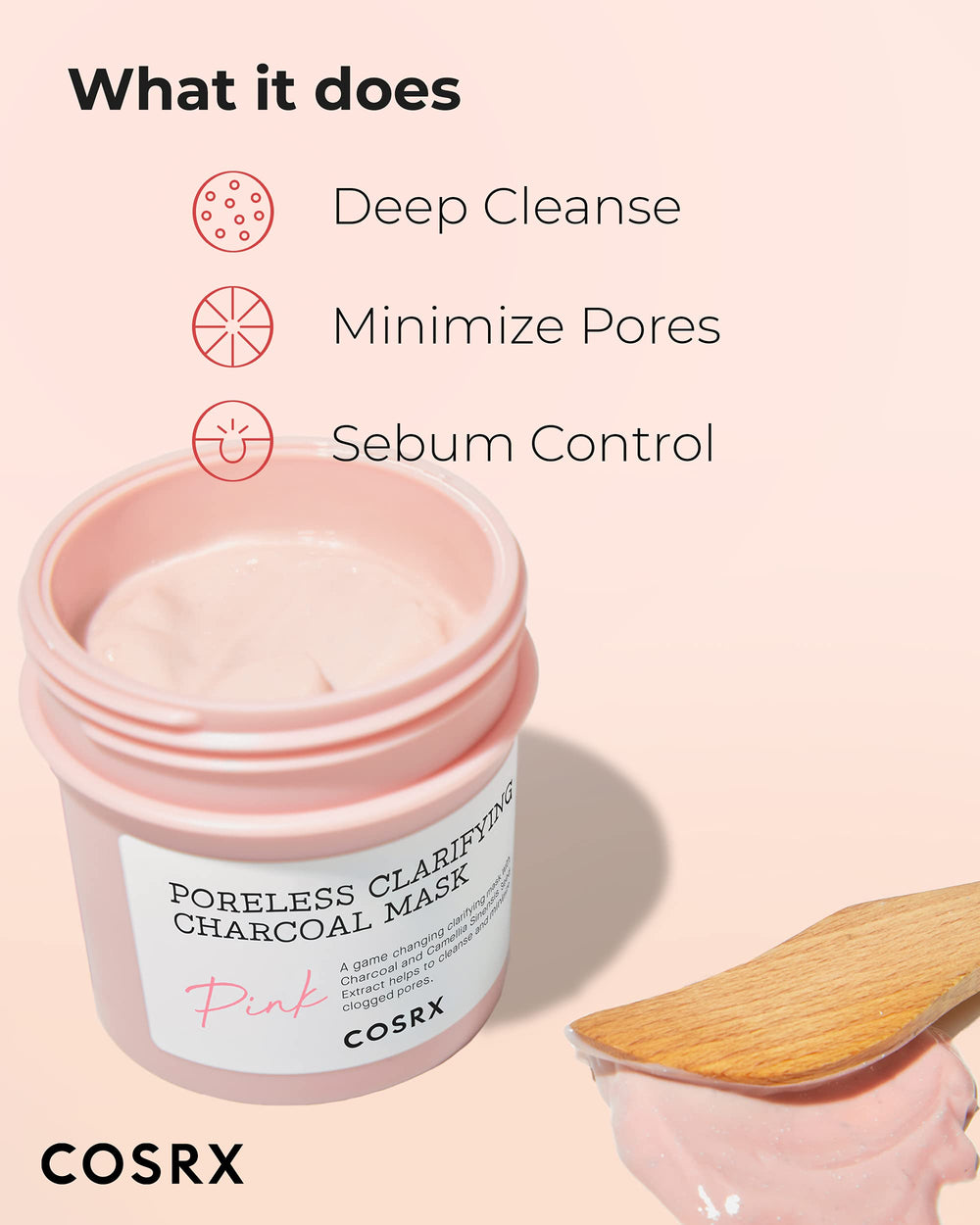 CosRX Pink Pore Clarifying Charcoal Mask application on clean skin for pores.
