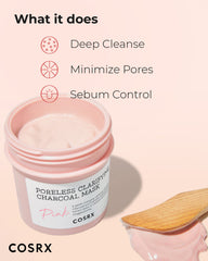 CosRX Pink Pore Clarifying Charcoal Mask application on clean skin for pores.