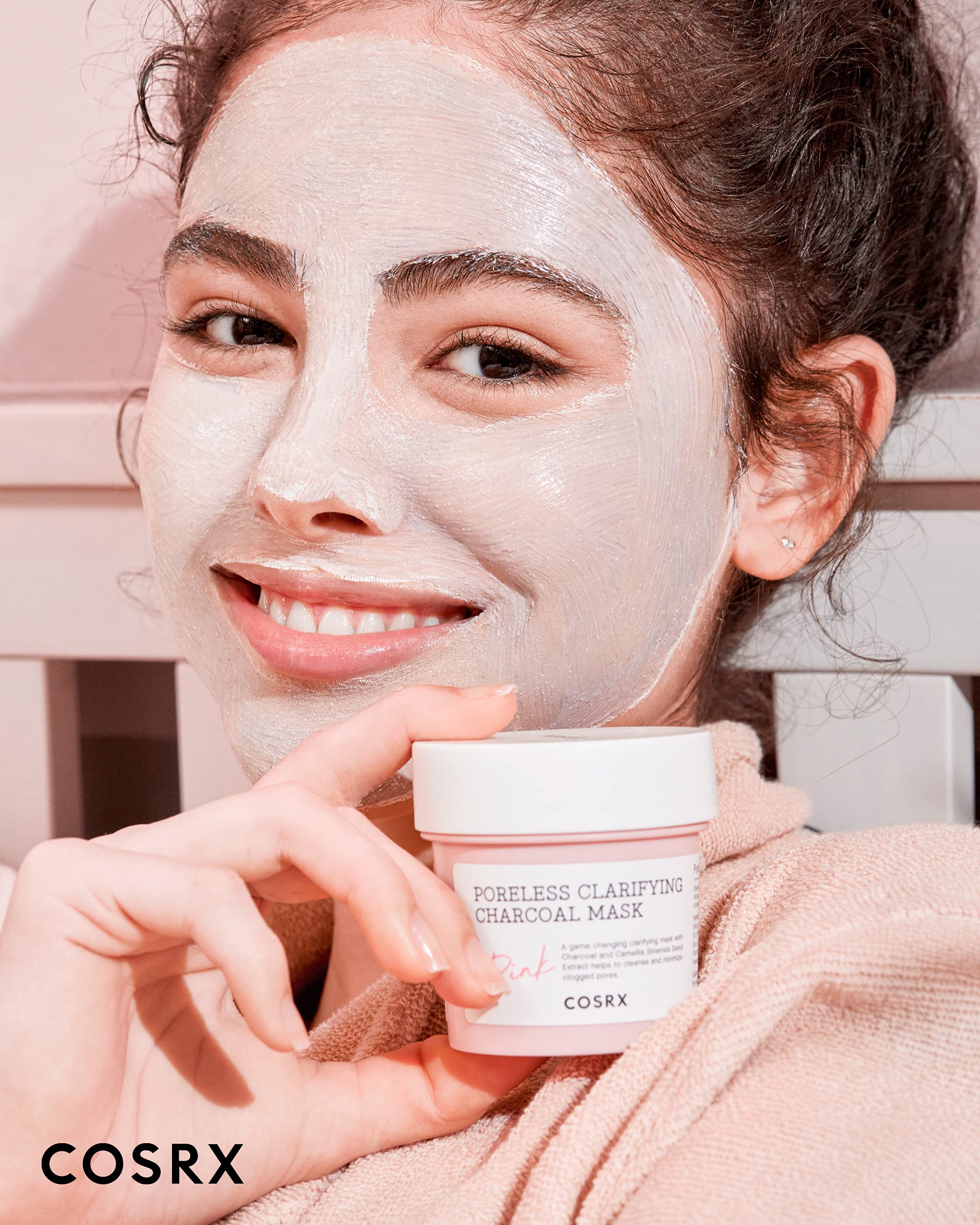 CosRX Pink Pore Clarifying Charcoal Mask color change sequence from pink to white.