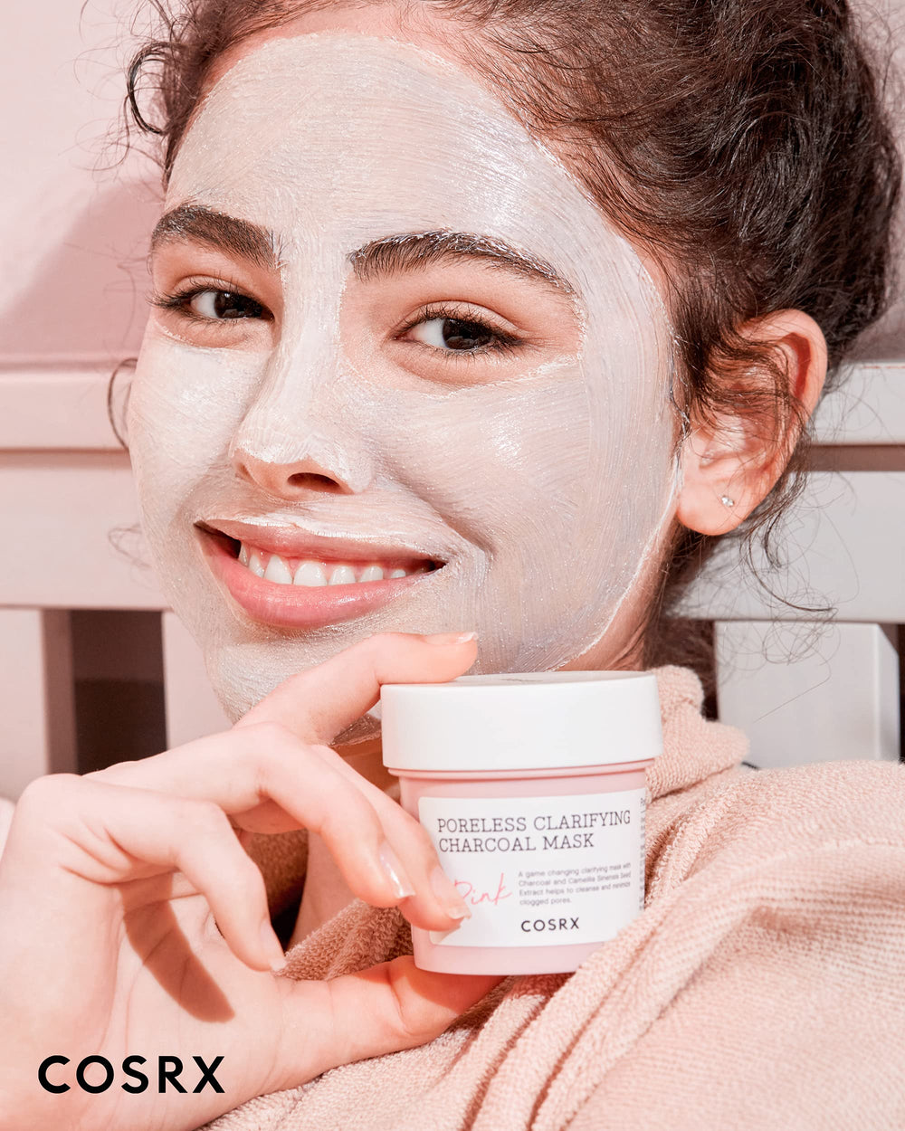 CosRX Pink Pore Clarifying Charcoal Mask color change sequence from pink to white.
