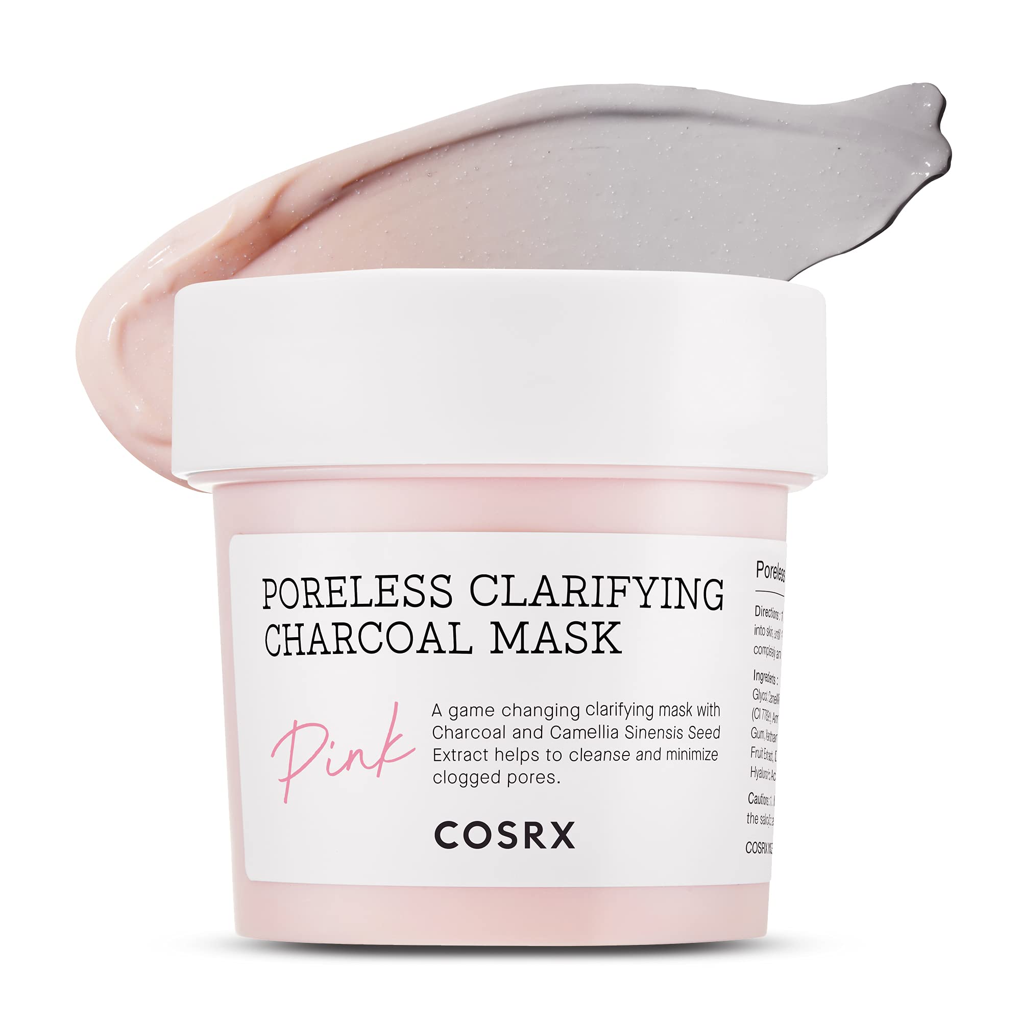 CosRX Pink Pore Clarifying Charcoal Mask jar close-up purifying pores.