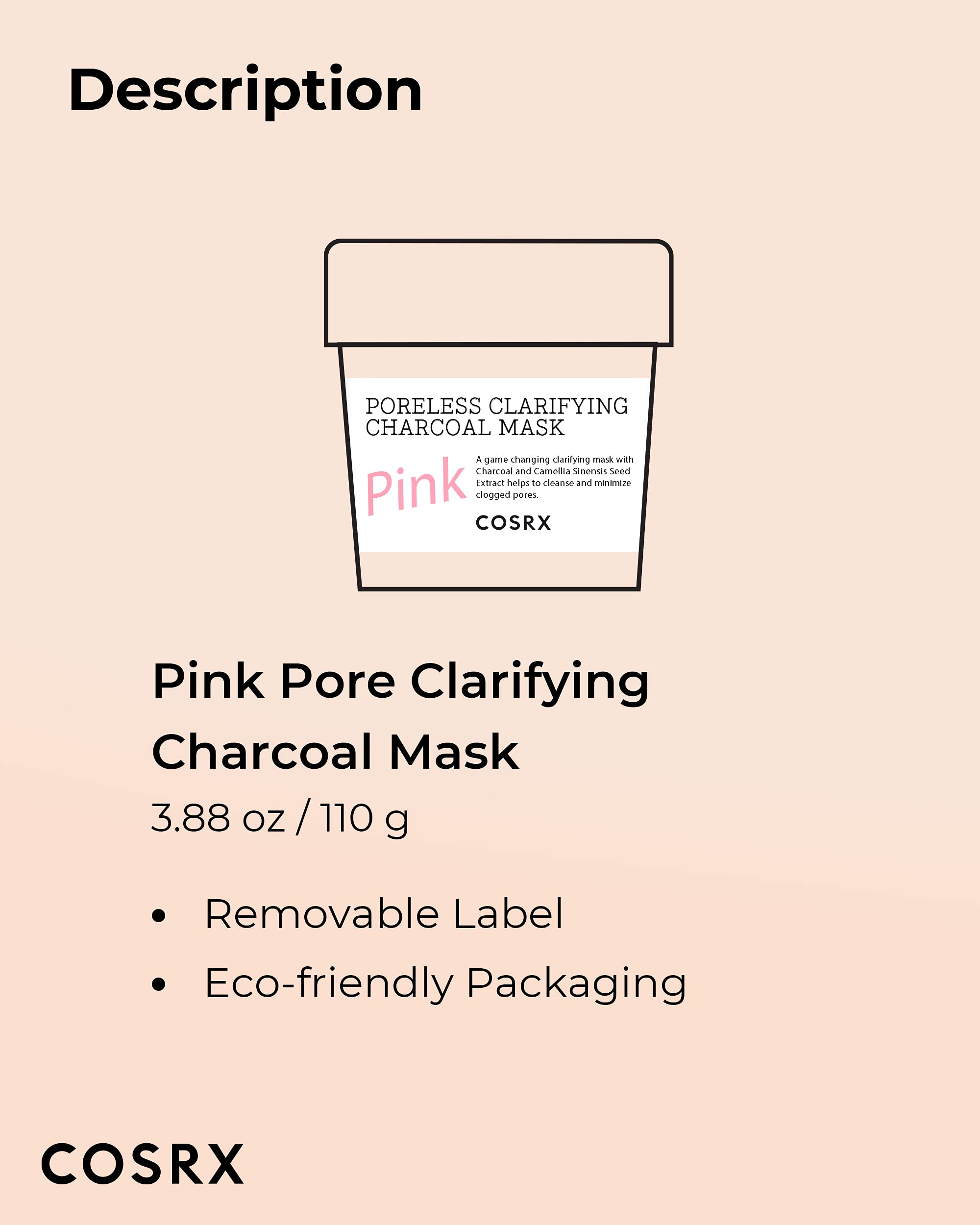 CosRX Pink Pore Clarifying Charcoal Mask jar being dispensed for use.