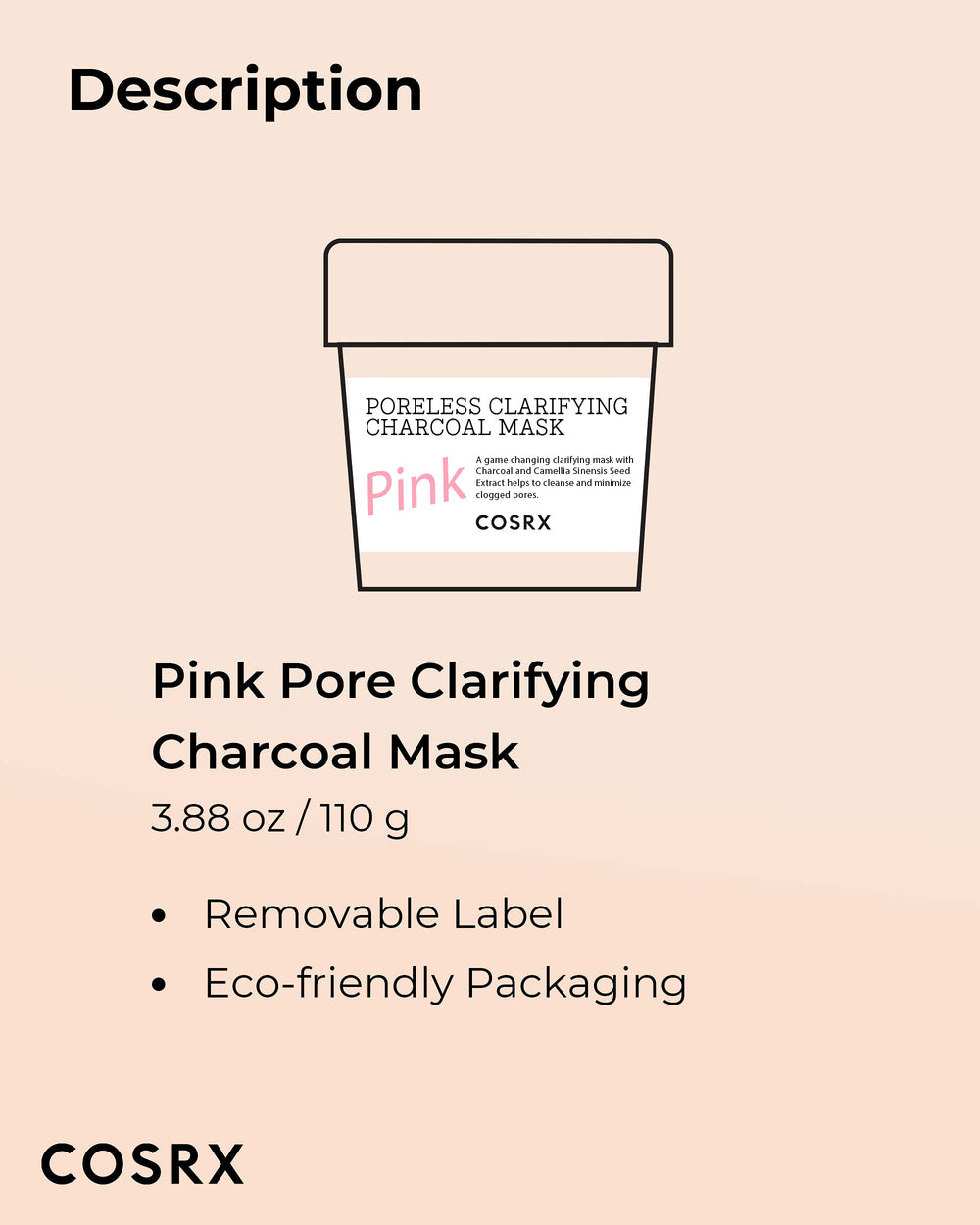 CosRX Pink Pore Clarifying Charcoal Mask jar being dispensed for use.