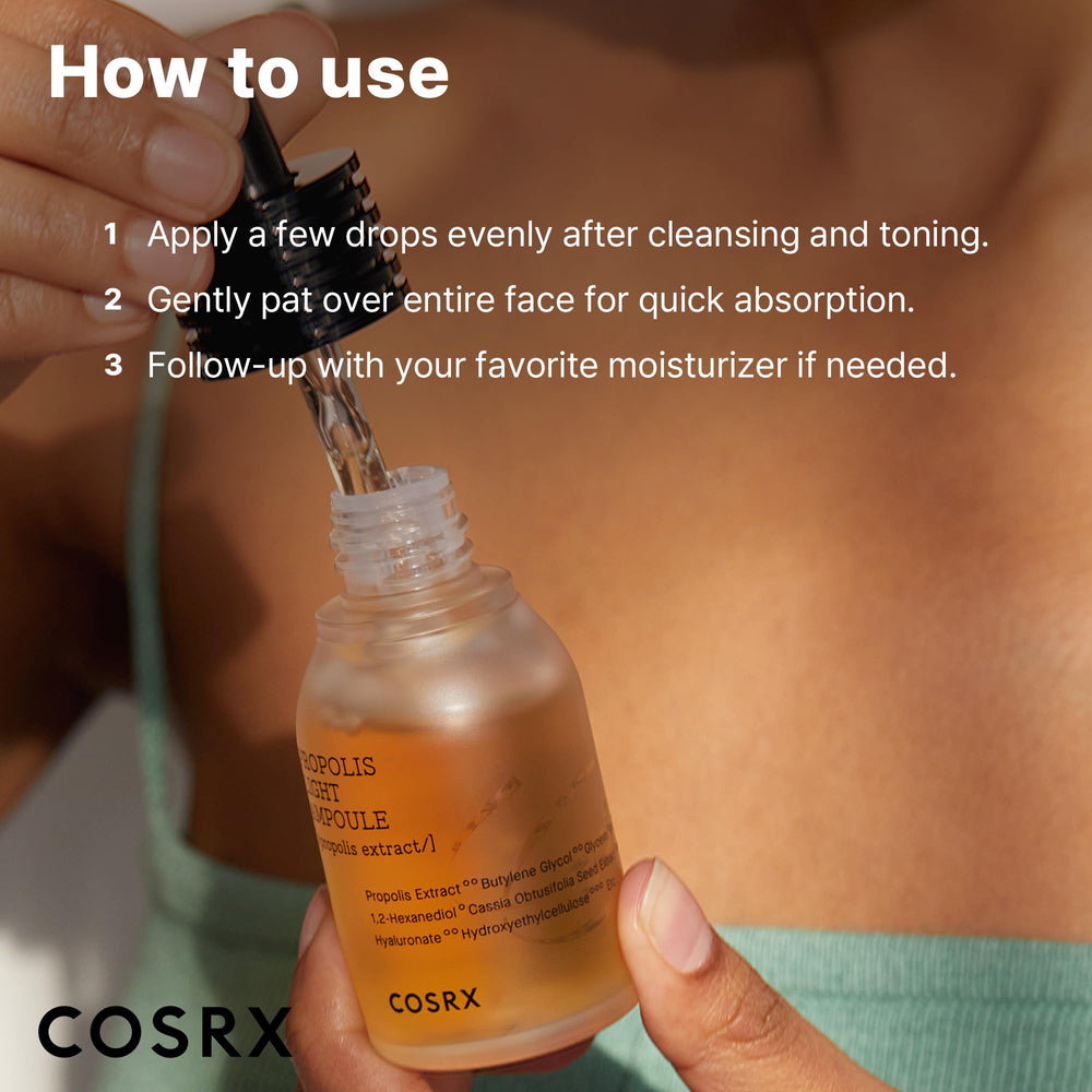 Close-up of COSRX Propolis Ampoule gel texture for lightweight hydration