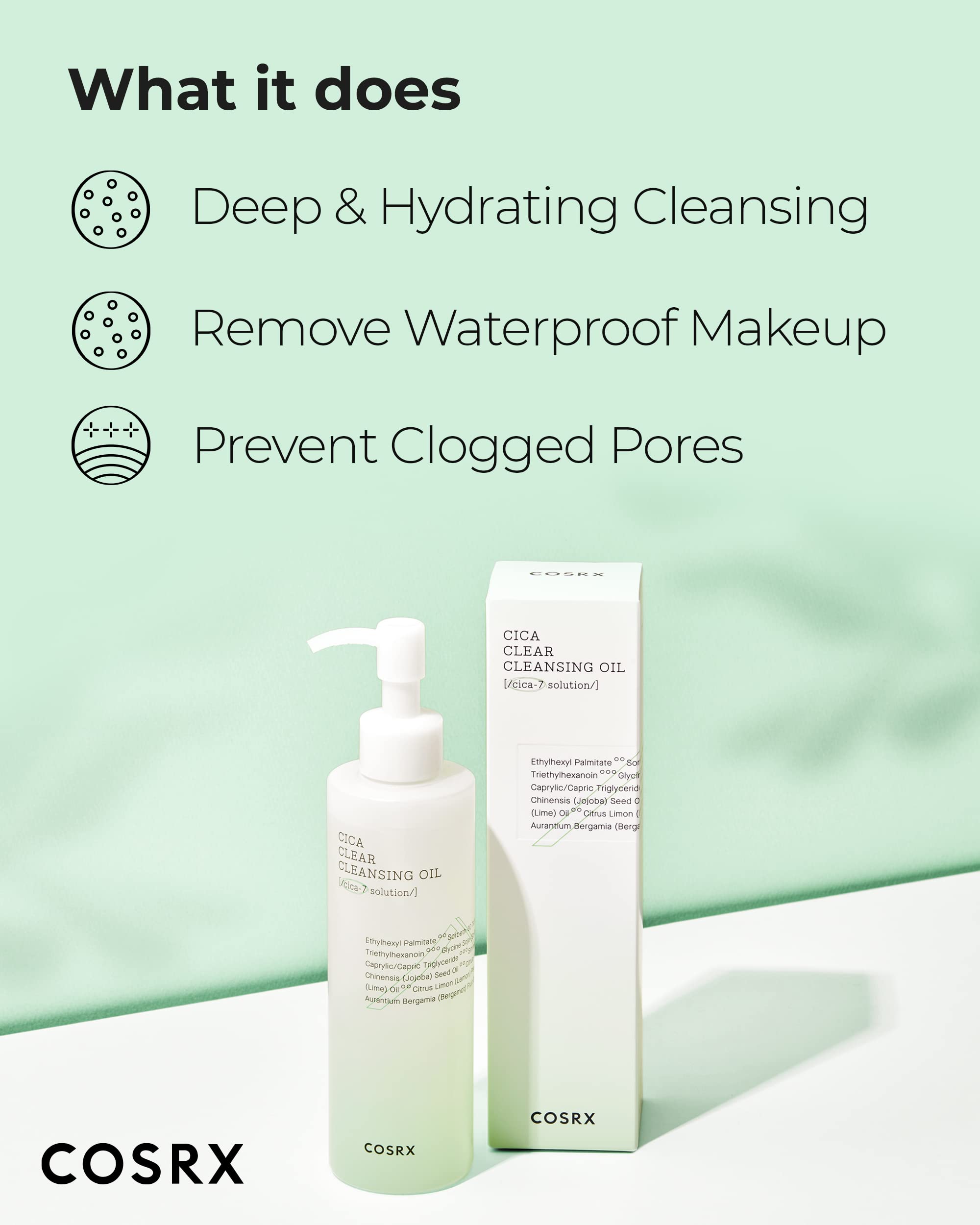 Pump dispensing action highlighting easy cleansing oil application.