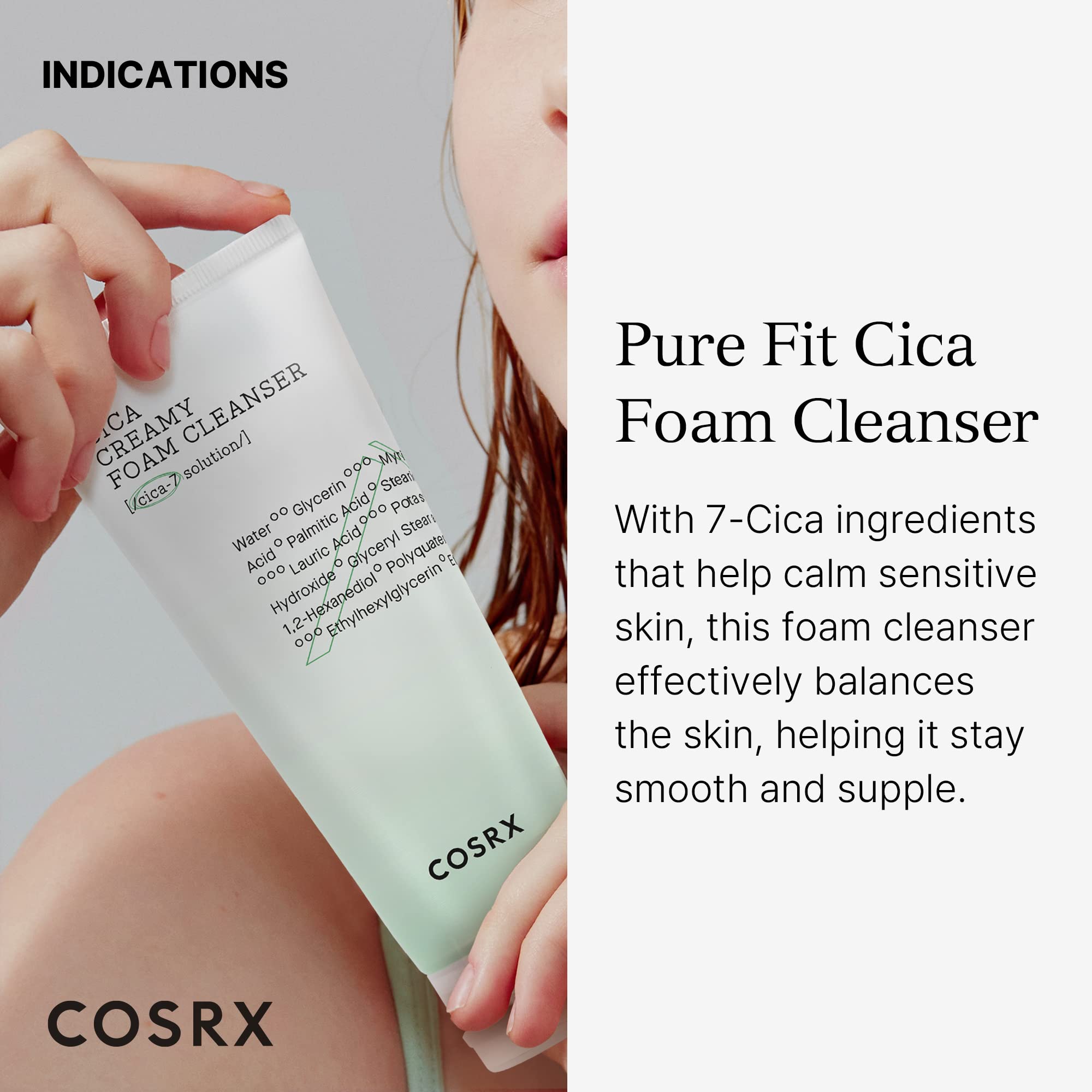 COSRX Pure Fit Cica Creamy Foam Cleanser foam closeup showing creamy texture for calm skin