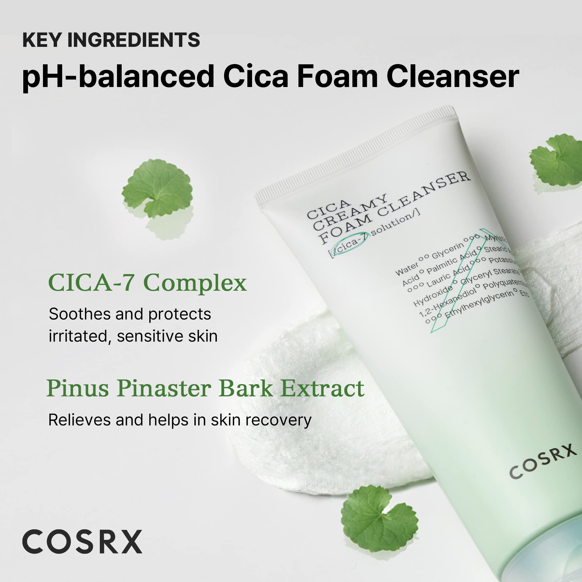 COSRX Pure Fit Cica Creamy Foam Cleanser packaging front with clean design