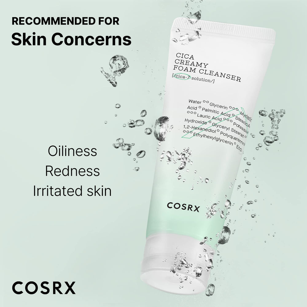 COSRX Pure Fit Cica Creamy Foam Cleanser rinsing action removing impurities gently